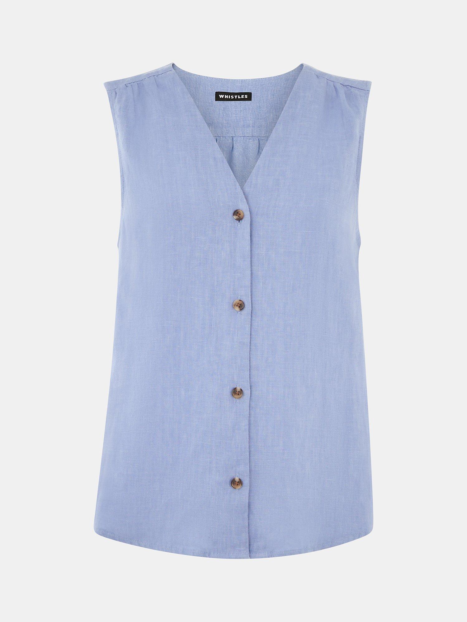 Product image 5 of 5, which shows Whistles Laura Sleeveless Linen Top, Blue, 6