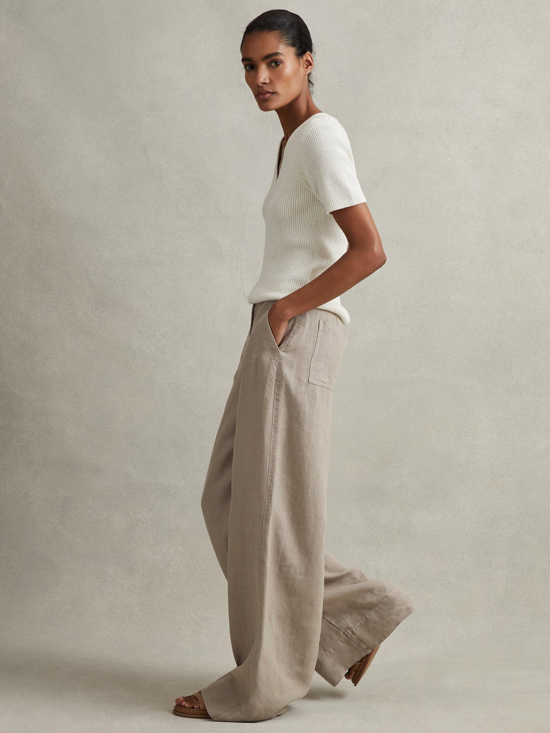 Reiss Demi Garment Dye Linen Wide Leg Trousers