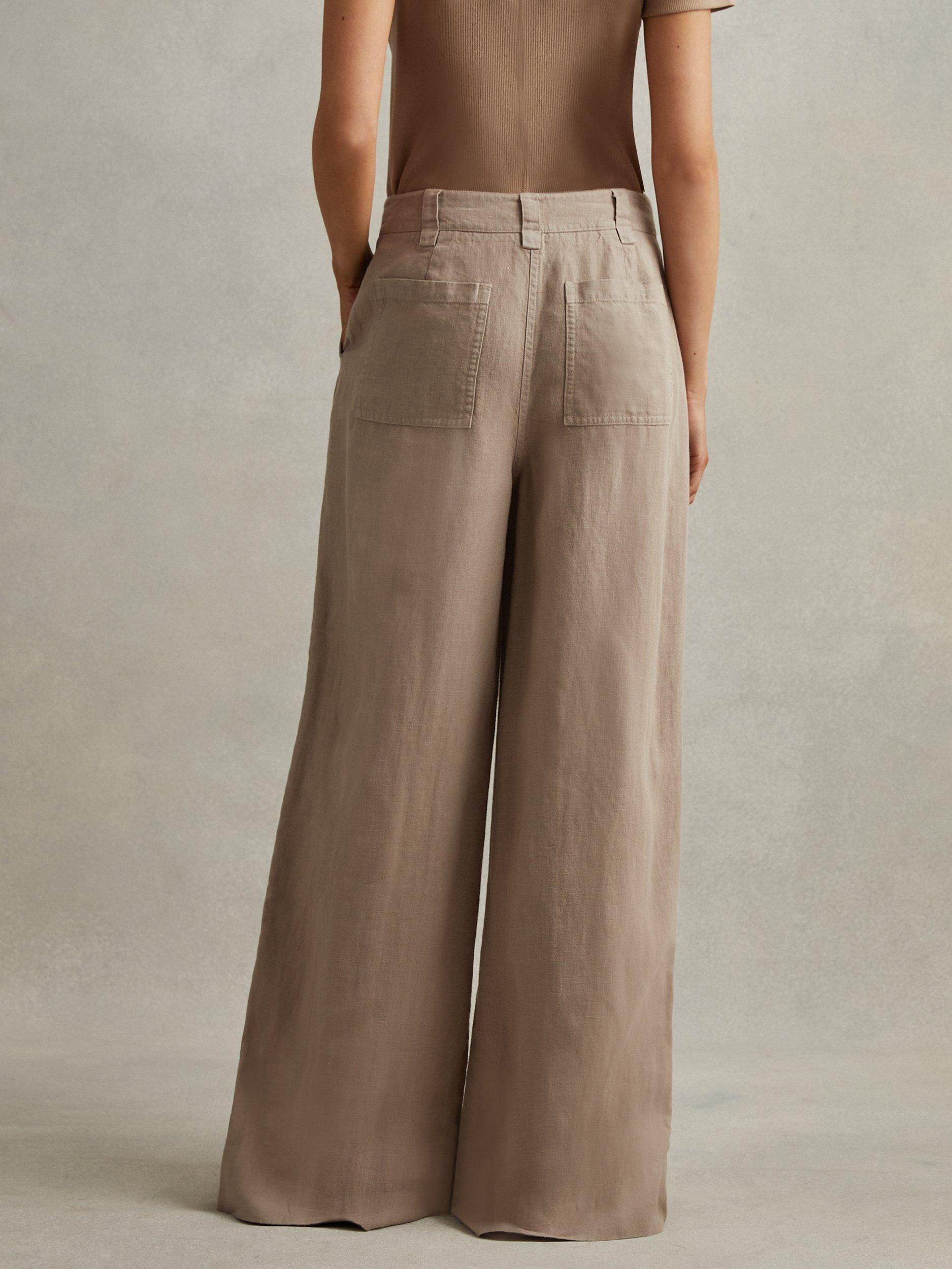 Reiss Demi Garment Dye Linen Wide Leg Trousers, Mink, 6R