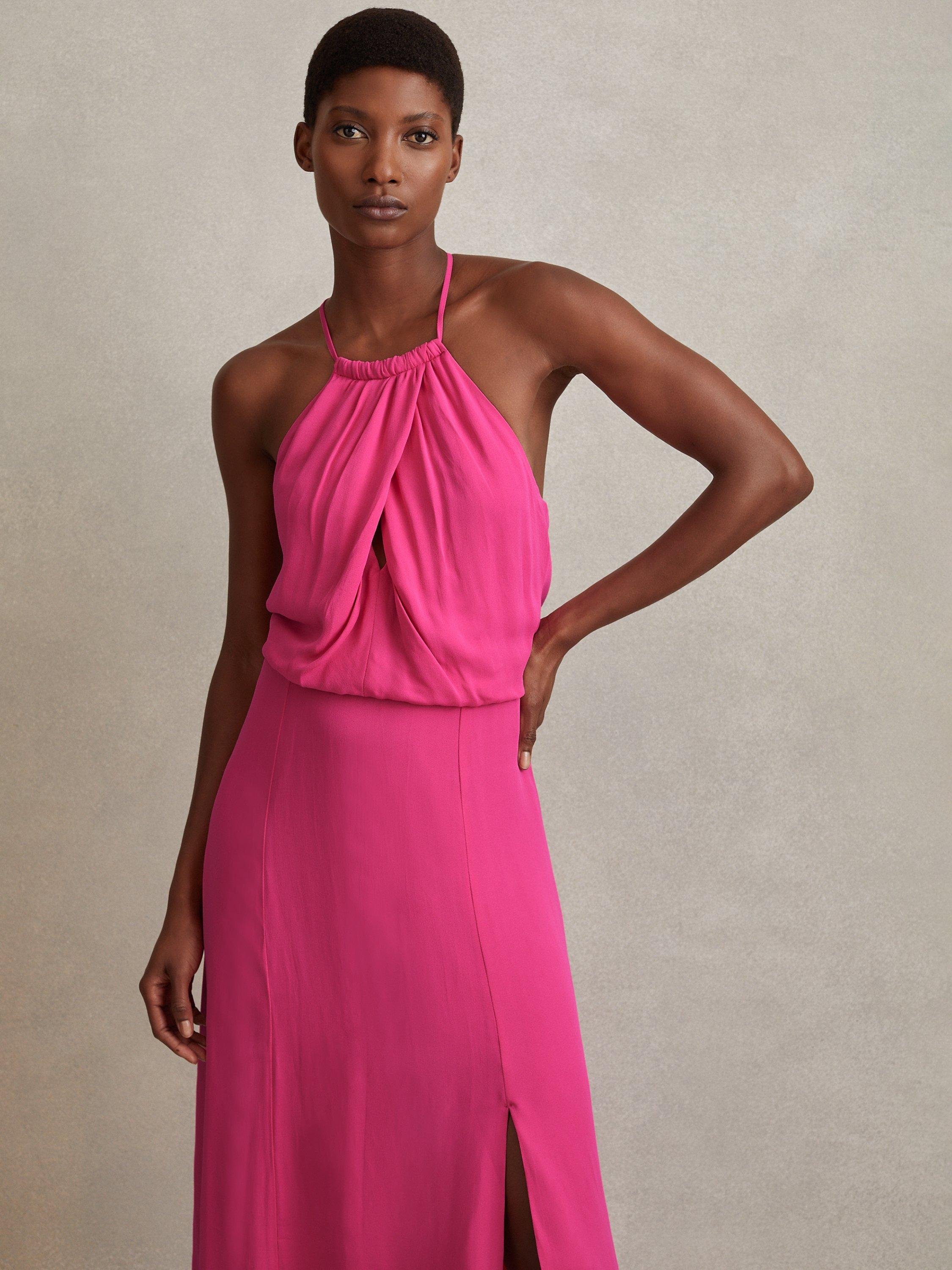 Reiss Elliana Halterneck Midi Dress, Pink