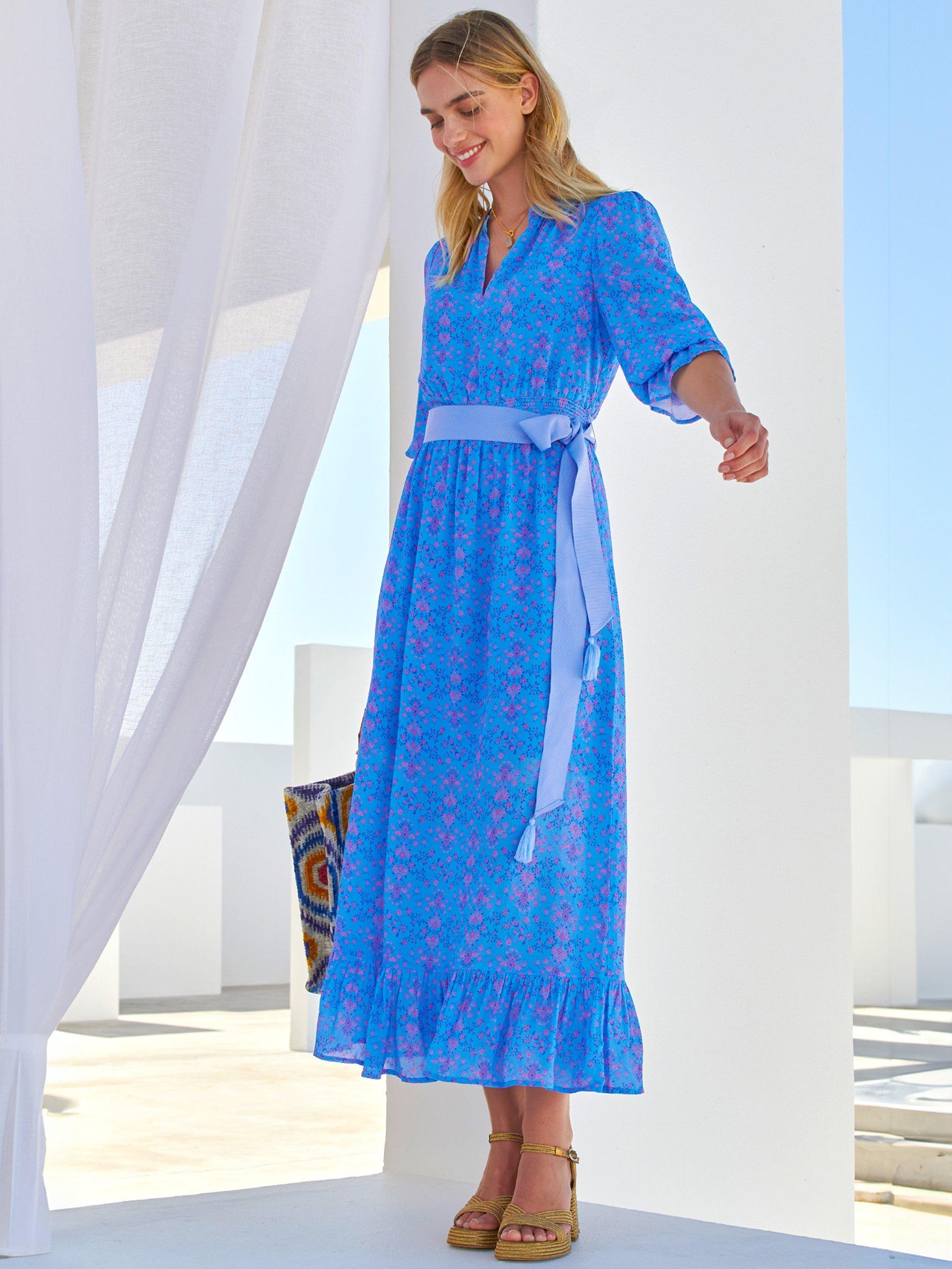 Product image 3 of 4, which shows Aspiga Maeve Floral Print Contrast Belt Maxi Dress, Blue/Multi, S