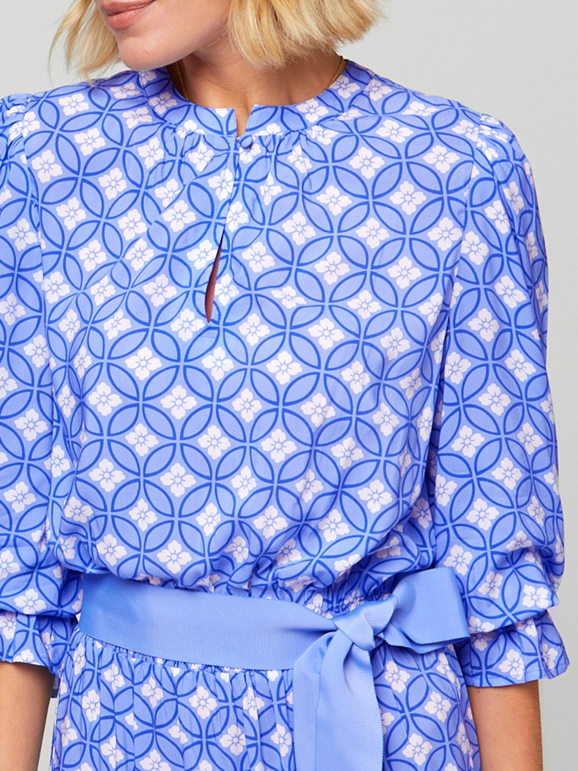 Product image 3 of 6, which shows Aspiga Maeve Geometric Print Contrast Belt Maxi Dress, Blue/Multi, XS