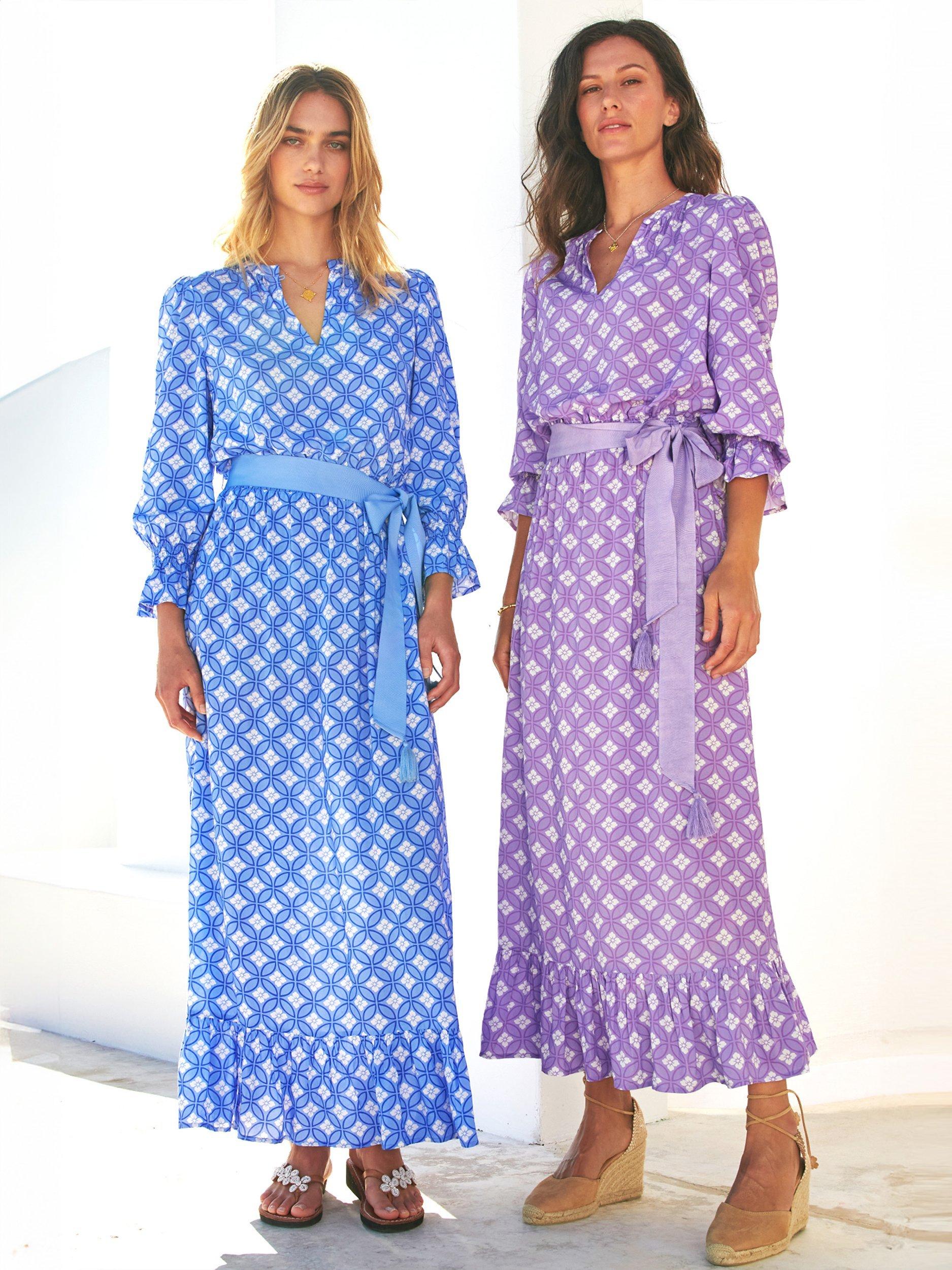Product image 6 of 6, which shows Aspiga Maeve Geometric Print Contrast Belt Maxi Dress, Blue/Multi, XS