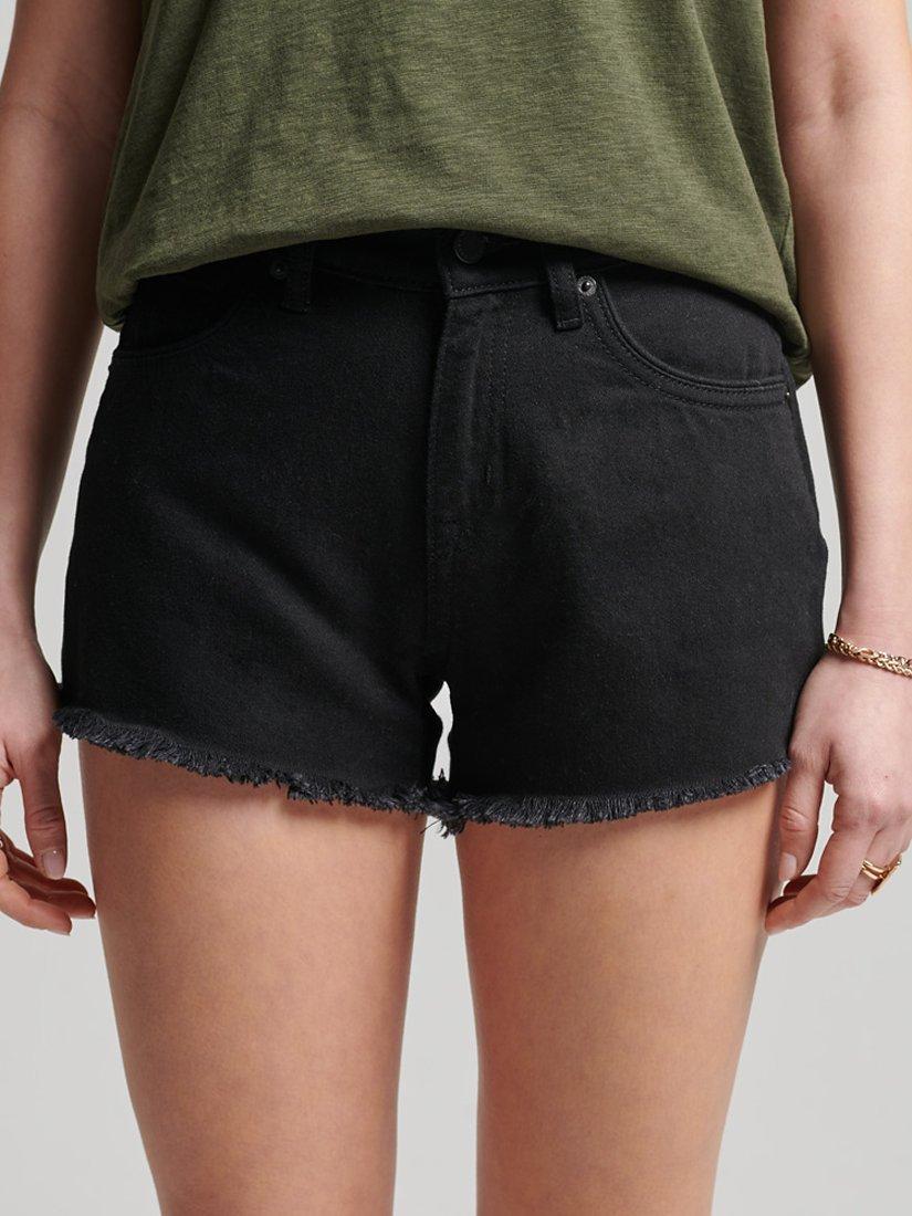 Product image 1 of 5, which shows Superdry Organic Cotton Studios High Rise Denim Shorts, Black, 28