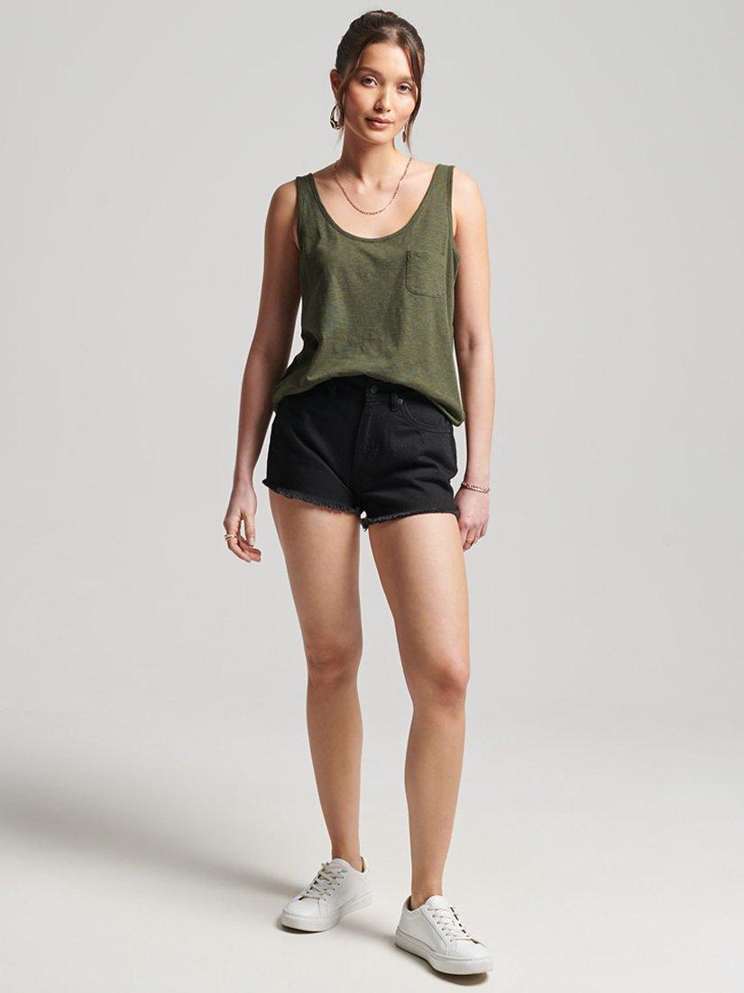 Product image 2 of 5, which shows Superdry Organic Cotton Studios High Rise Denim Shorts, Black, 28