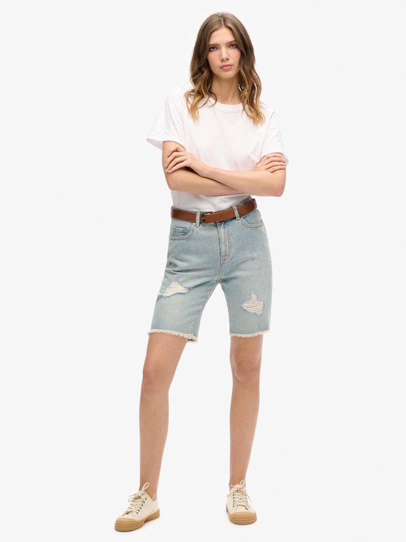 Product image 1 of 4, which shows Superdry Bermuda Boy Denim Shorts, Light Indigo Destroy, 30