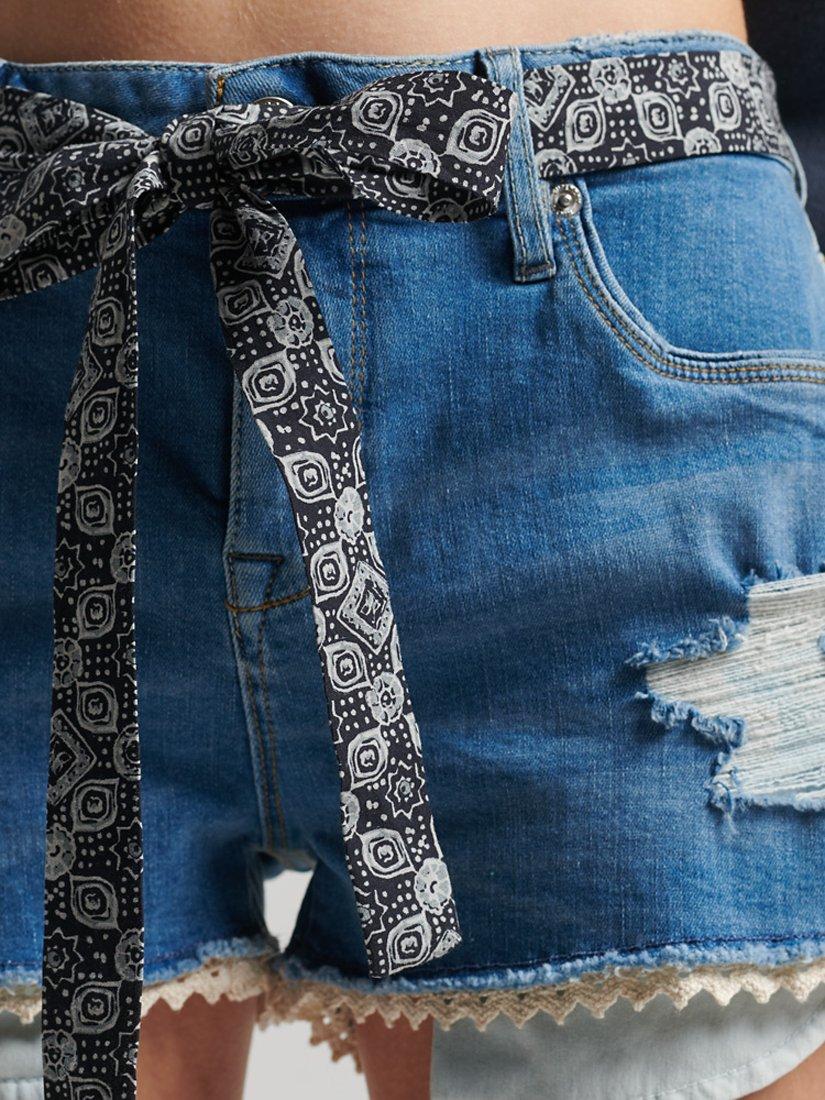 Product image 4 of 5, which shows Superdry Lace Denim Hot Shorts, Mid Indigo Destroy, 26