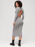 Superdry Linen Blend Backless Bodycon Midi Dress, Grey Marl