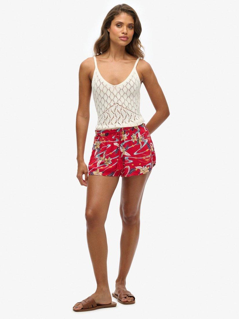 Product image 1 of 4, which shows Superdry Vintage Beach Printed Shorts, Red Lily/Multi, 14