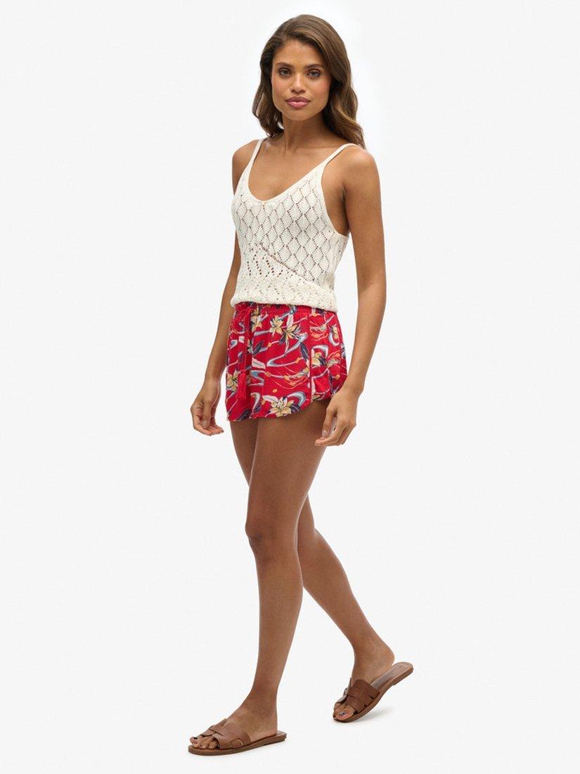 Product image 2 of 4, which shows Superdry Vintage Beach Printed Shorts, Red Lily/Multi, 14
