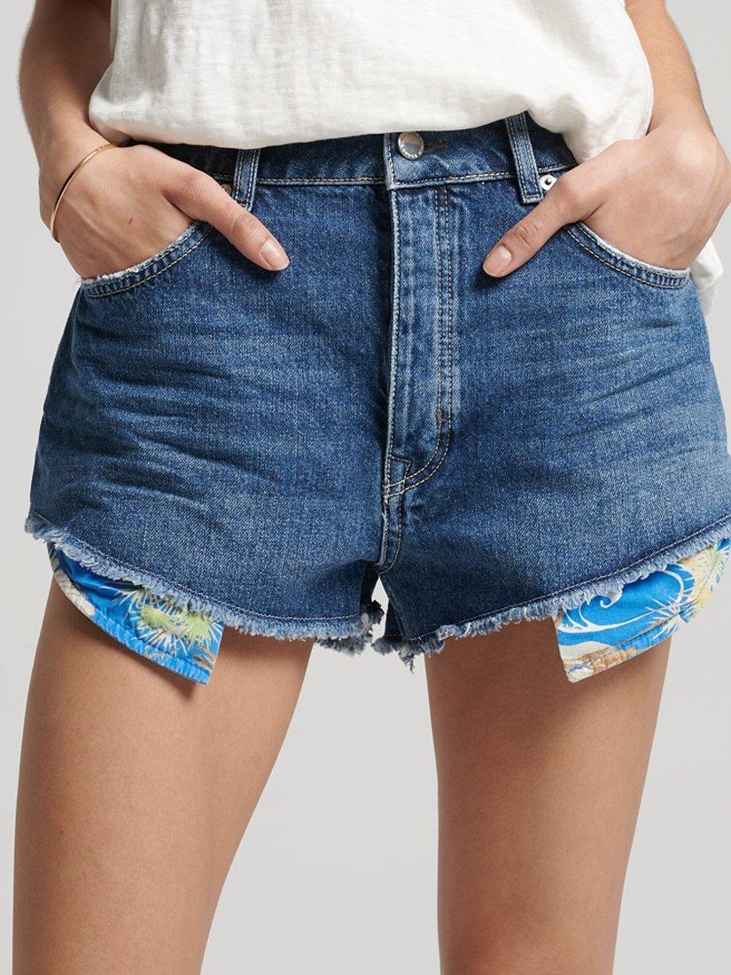 Product image 1 of 5, which shows Superdry Vintage High Rise Cut Off Shorts, Madison Mid Blue, 30