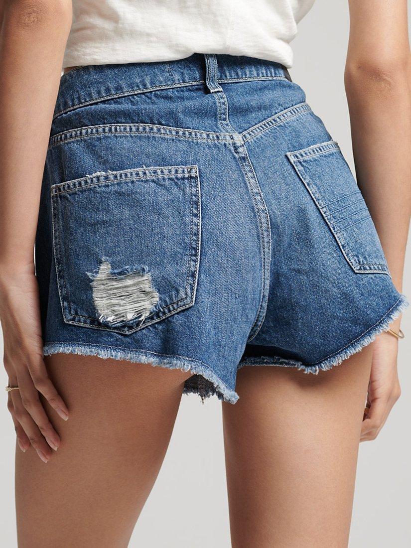 Product image 4 of 5, which shows Superdry Vintage High Rise Cut Off Shorts, Madison Mid Blue, 30