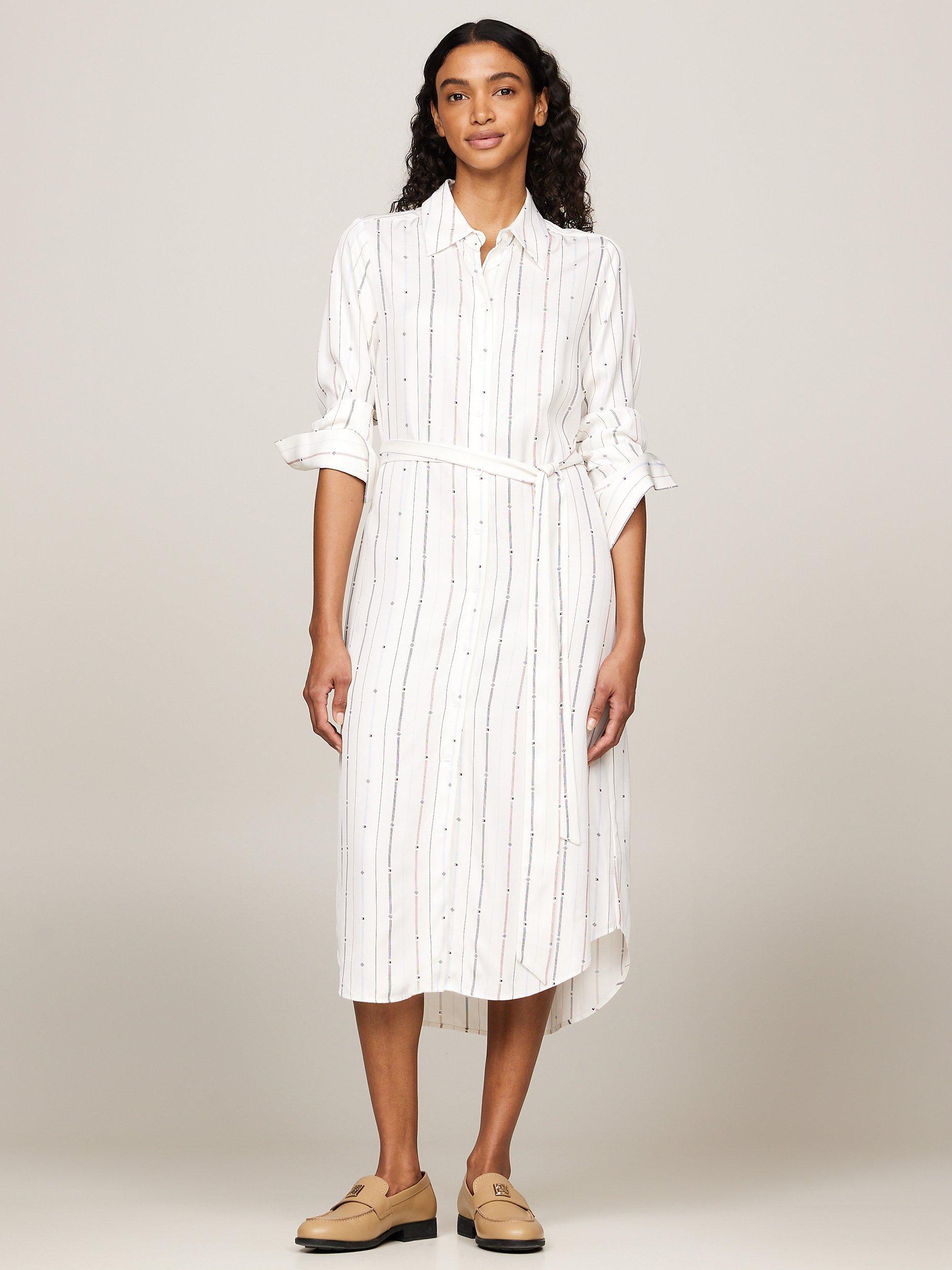 Tommy Hilfiger Foulard Stripe Shirt Dress, White/Multi, XS