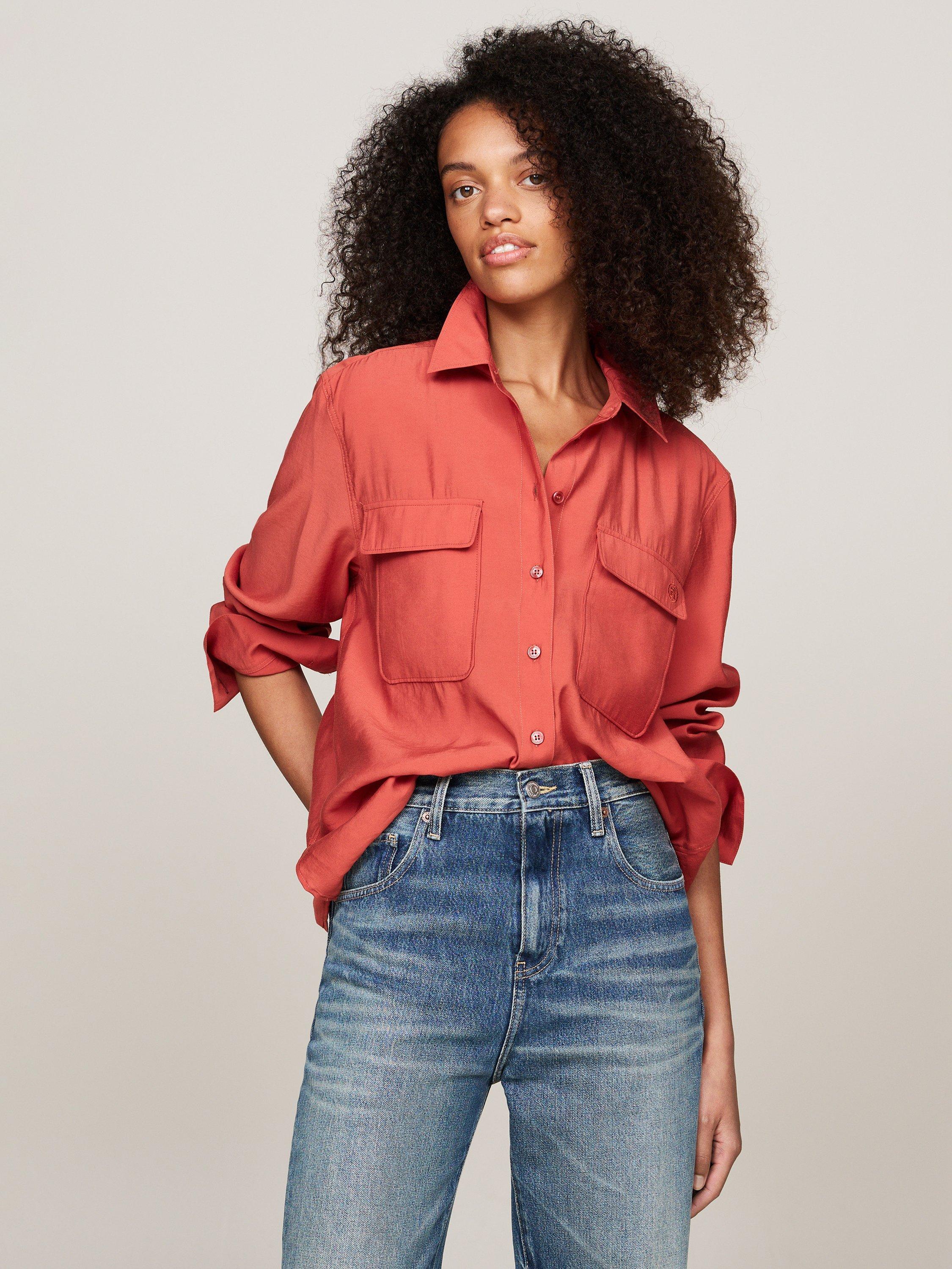 Tommy Hilfiger V-Neck Blouse, Terra Red