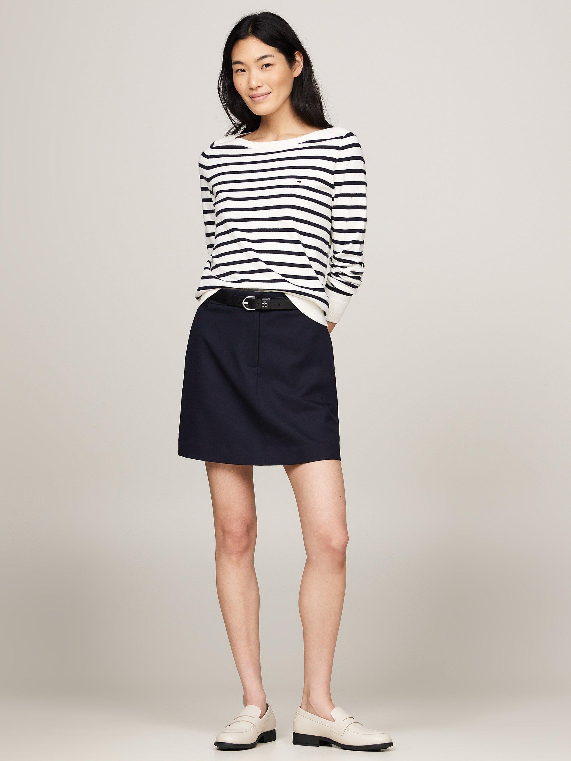 Tommy Hilfiger Stripe Jersey Stitch Jumper, Ivory/Desert Sky