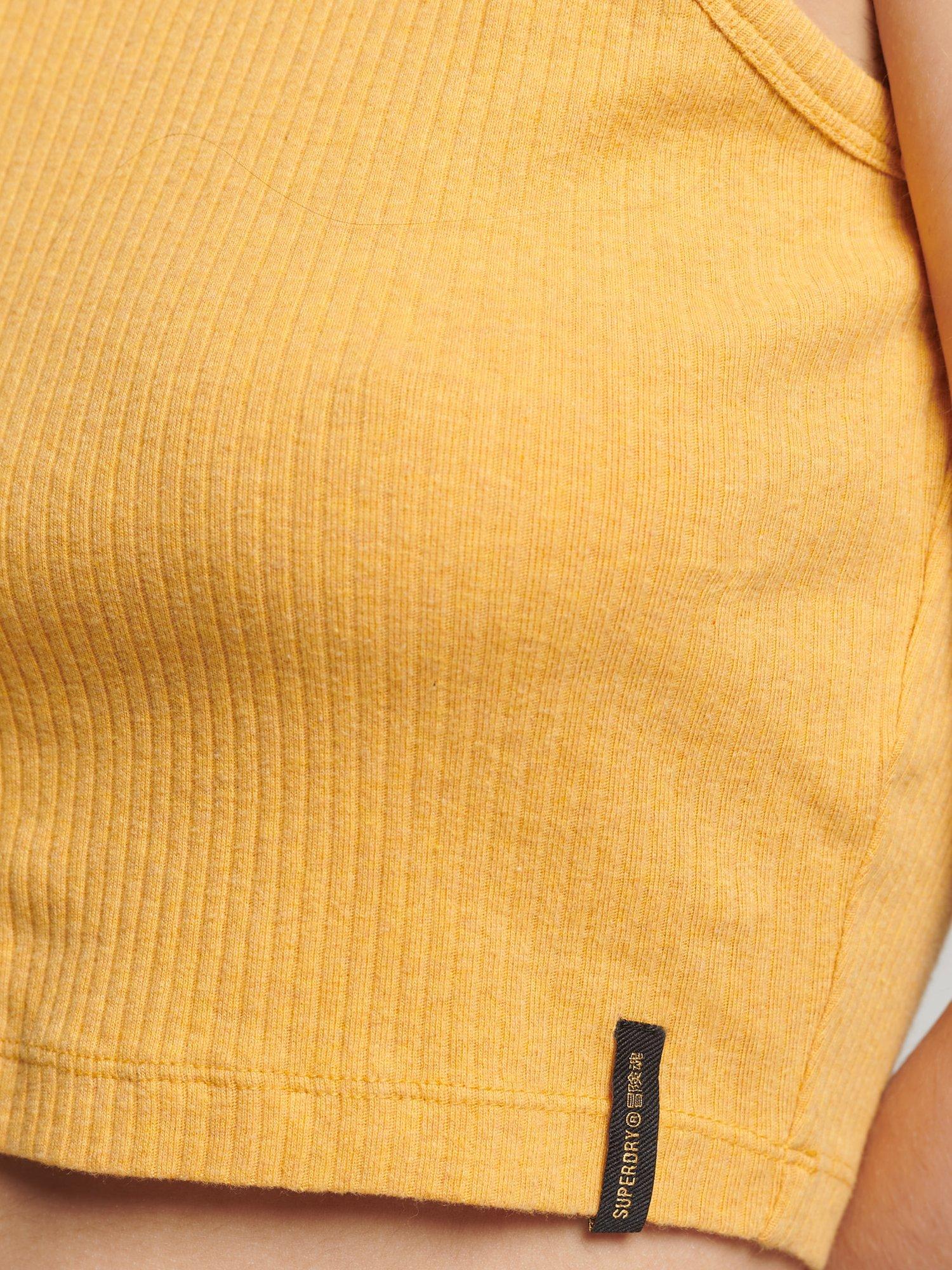 Product image 2 of 3, which shows Superdry Organic Cotton Vintage Ribbed Crop Vest Top, Ochre Marl, 10