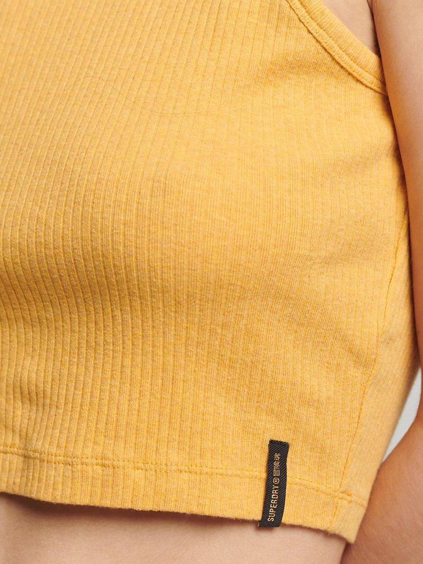 Product image 3 of 3, which shows Superdry Organic Cotton Vintage Ribbed Crop Vest Top, Ochre Marl, 10