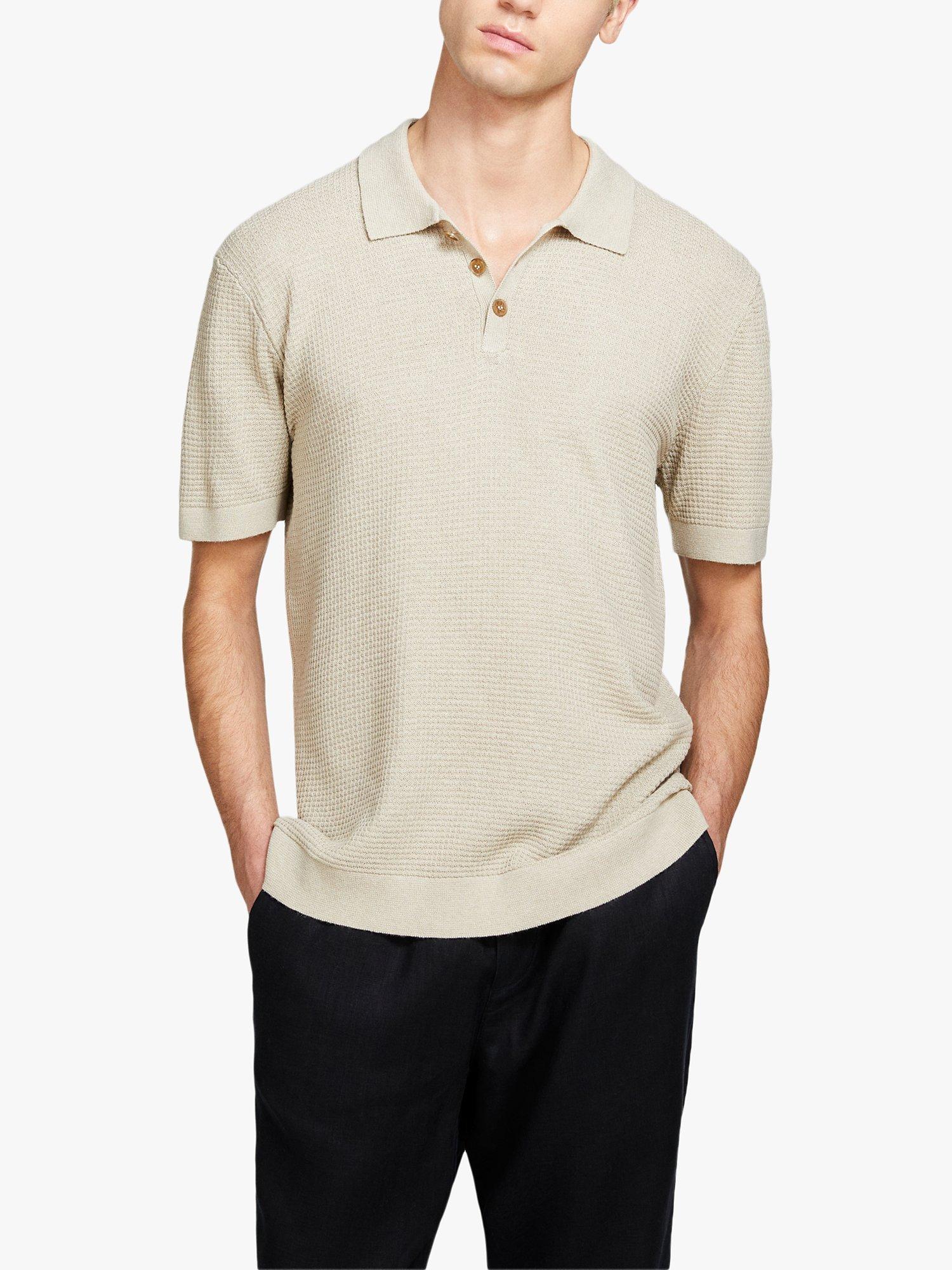 Product image 1 of 5, which shows SISLEY Knitted Linen Blend Polo Shirt, Beige, S