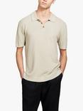 SISLEY Knitted Linen Blend Polo Shirt, Beige