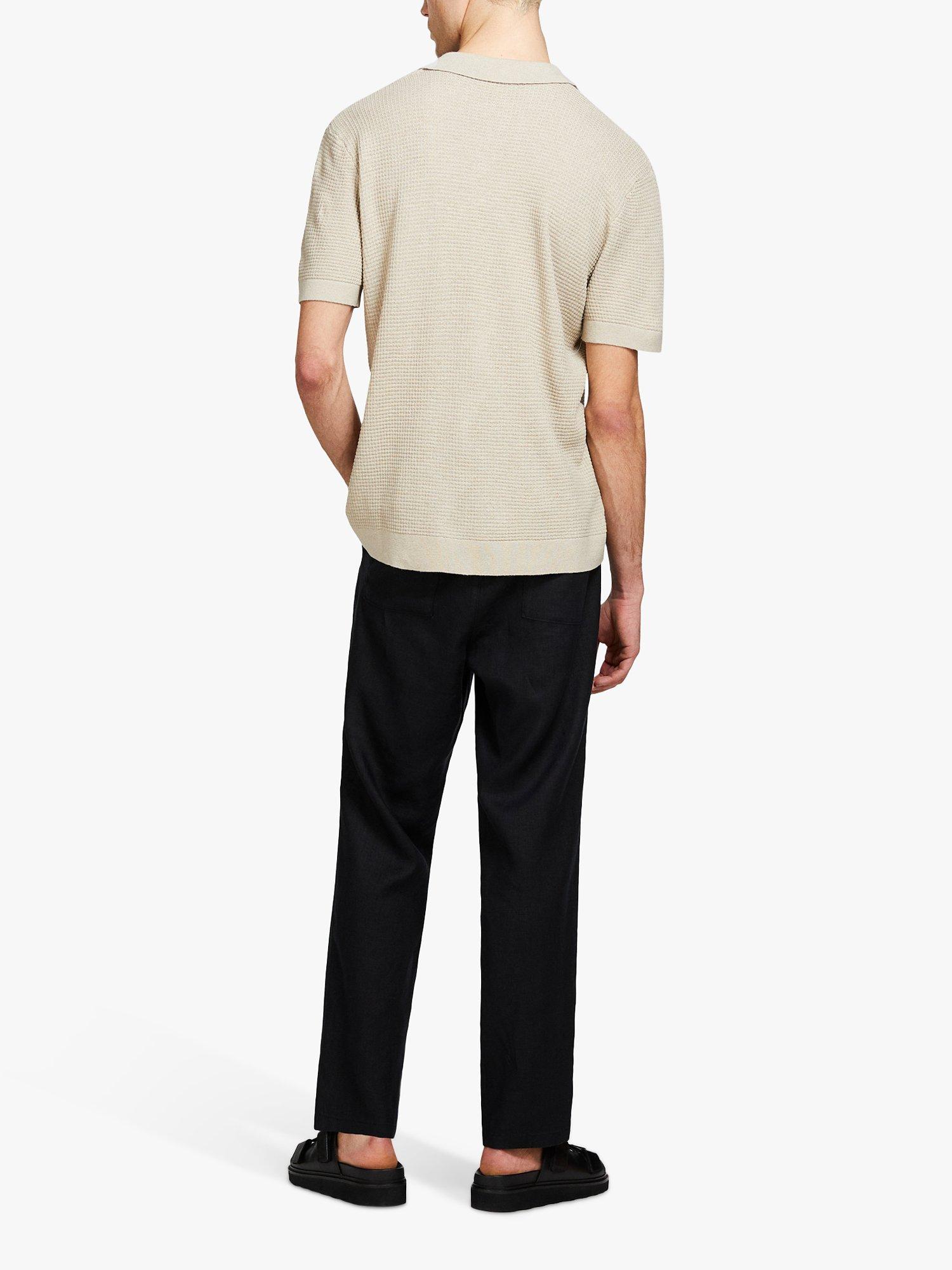 Product image 2 of 5, which shows SISLEY Knitted Linen Blend Polo Shirt, Beige, S
