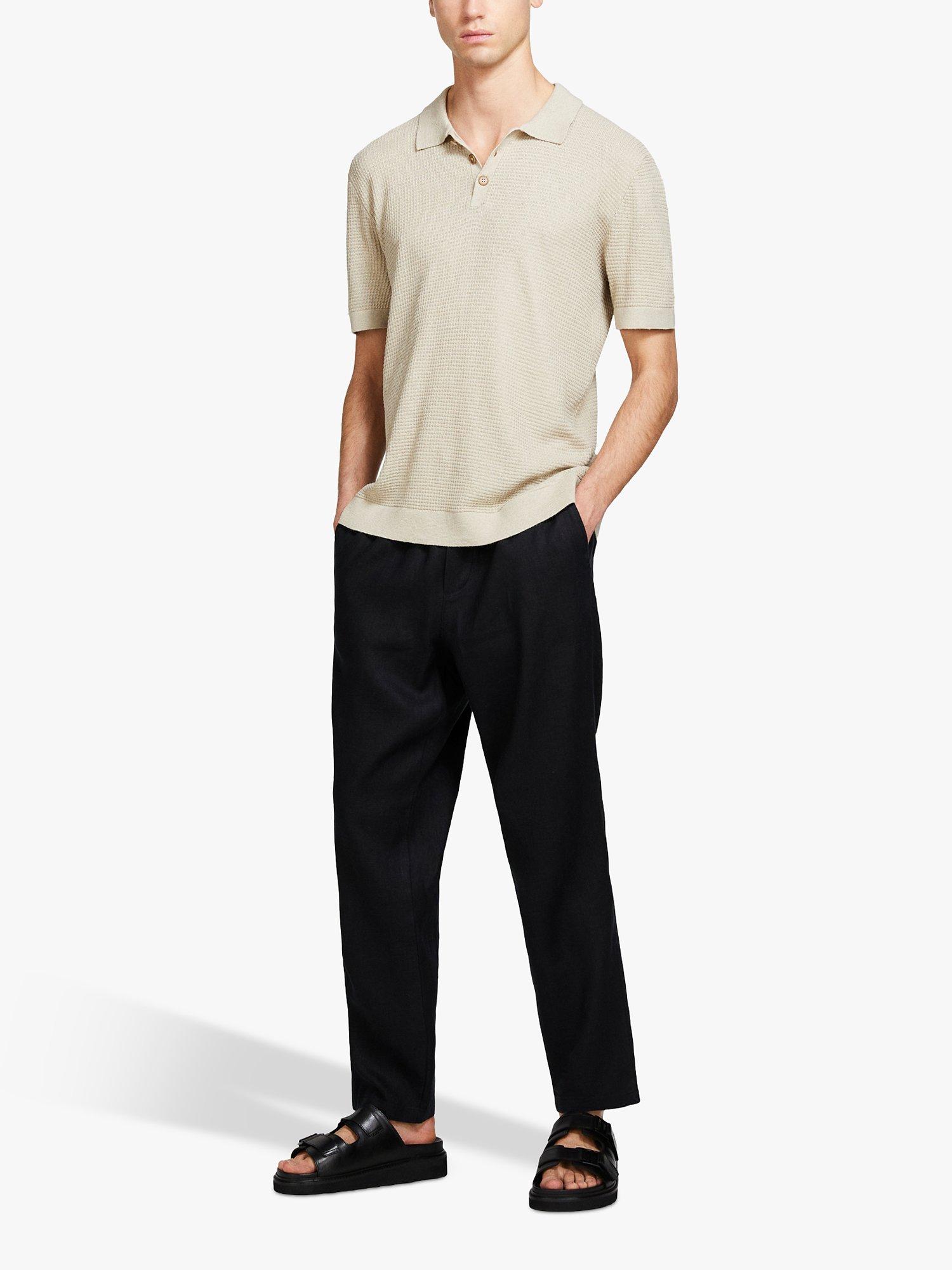 Product image 3 of 5, which shows SISLEY Knitted Linen Blend Polo Shirt, Beige, S