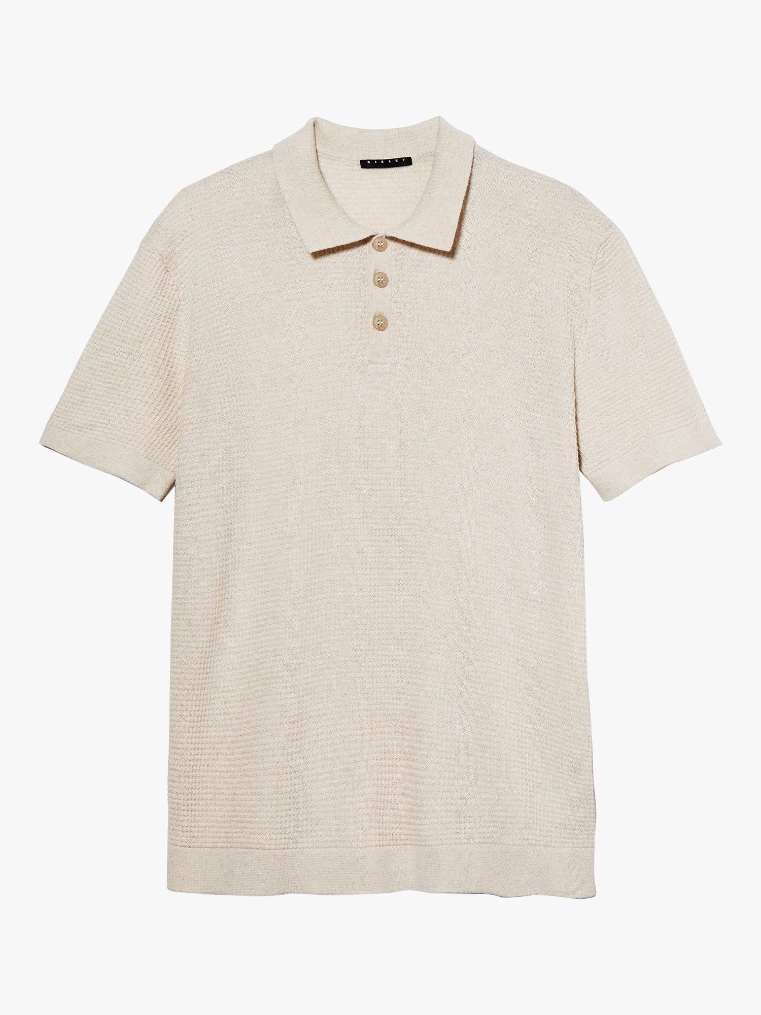 Product image 5 of 5, which shows SISLEY Knitted Linen Blend Polo Shirt, Beige, S
