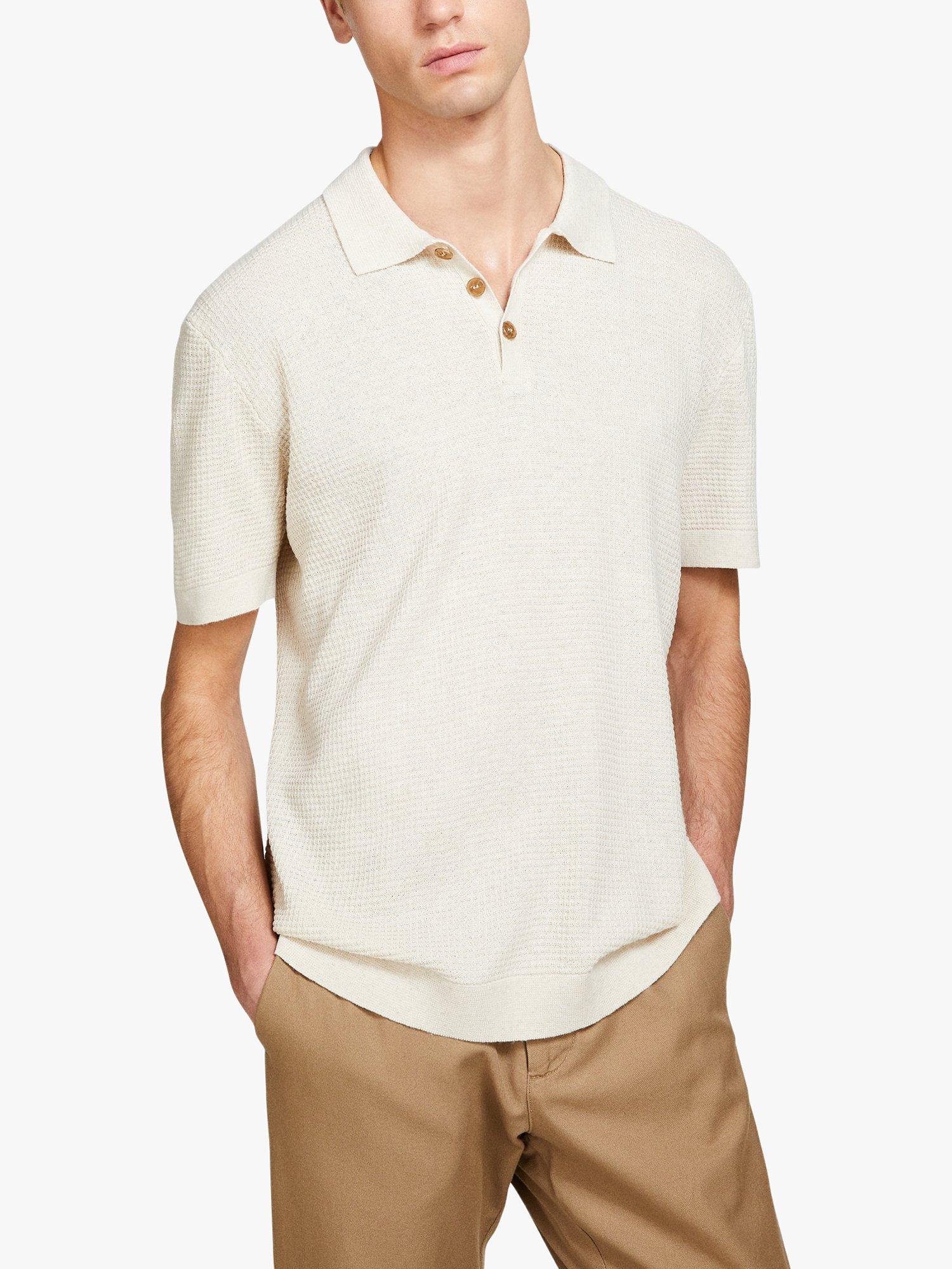 Product image 1 of 5, which shows SISLEY Knitted Linen Blend Polo Shirt, White, M