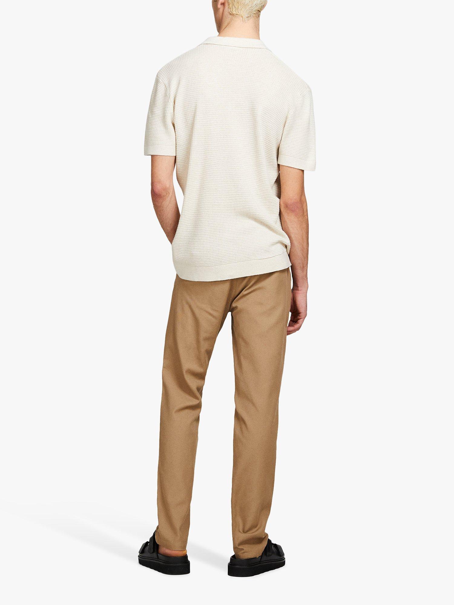 Product image 2 of 5, which shows SISLEY Knitted Linen Blend Polo Shirt, White, M