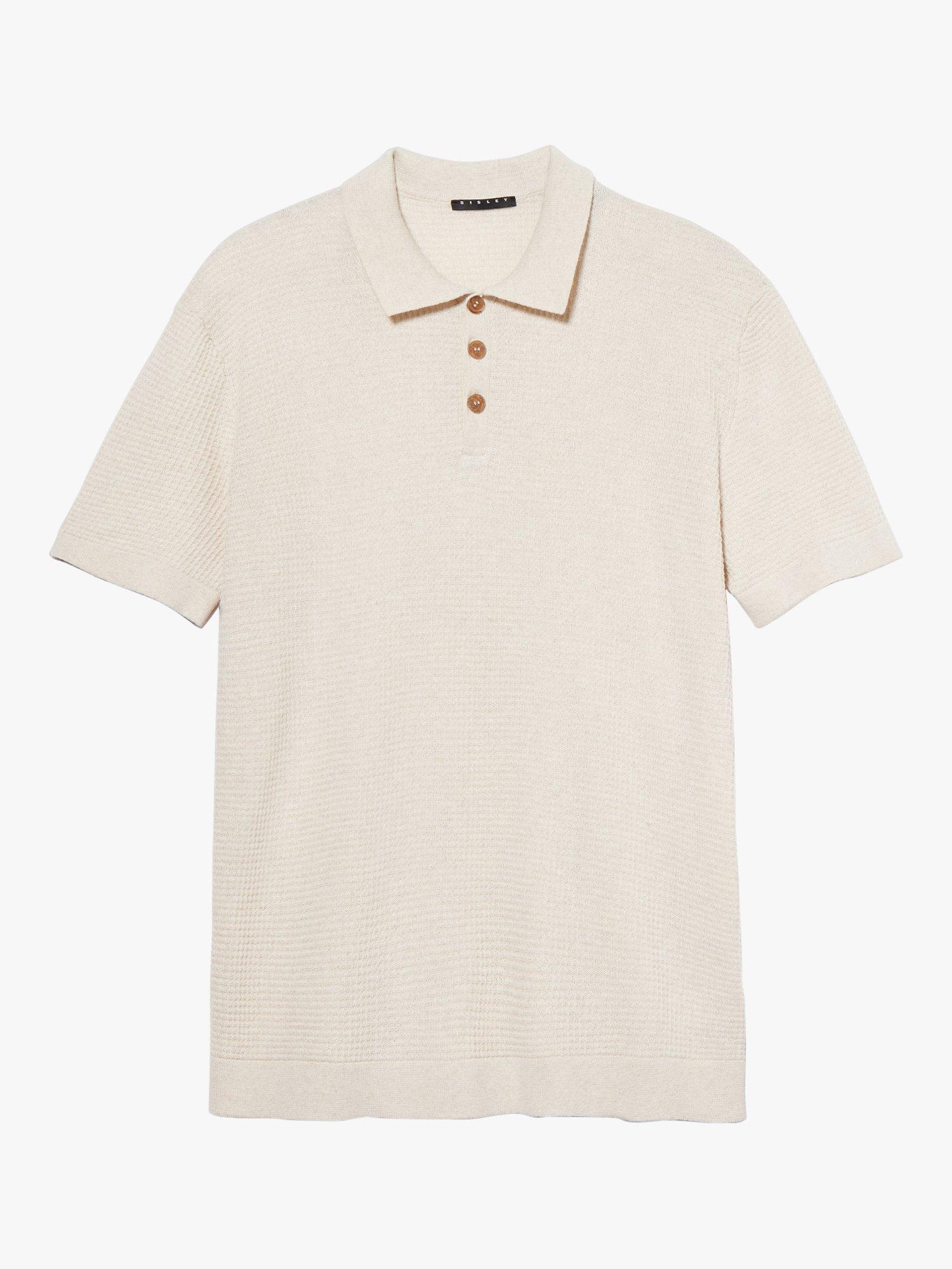 Product image 5 of 5, which shows SISLEY Knitted Linen Blend Polo Shirt, White, M