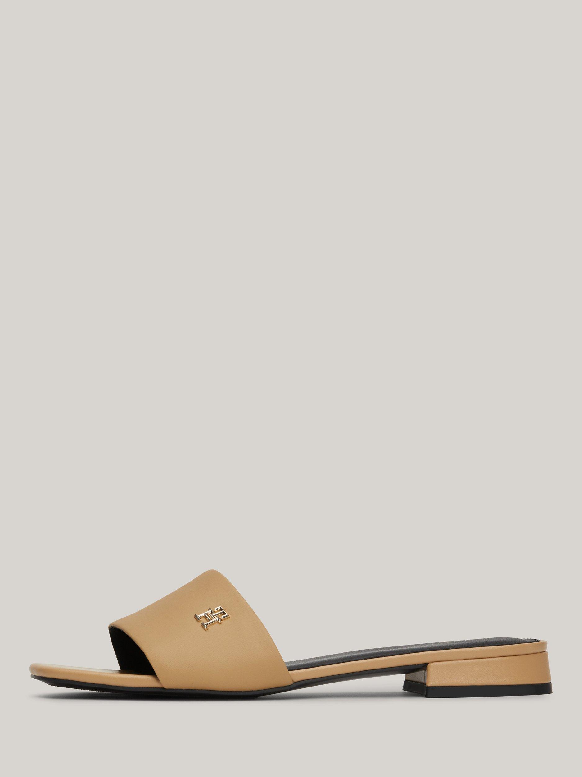 Tommy Hilfiger Leather Low Sandals, Khaki
