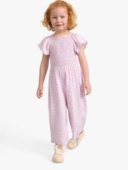Lindex Kids' Floral Print Smock Jumpsuit, Dusty Pink