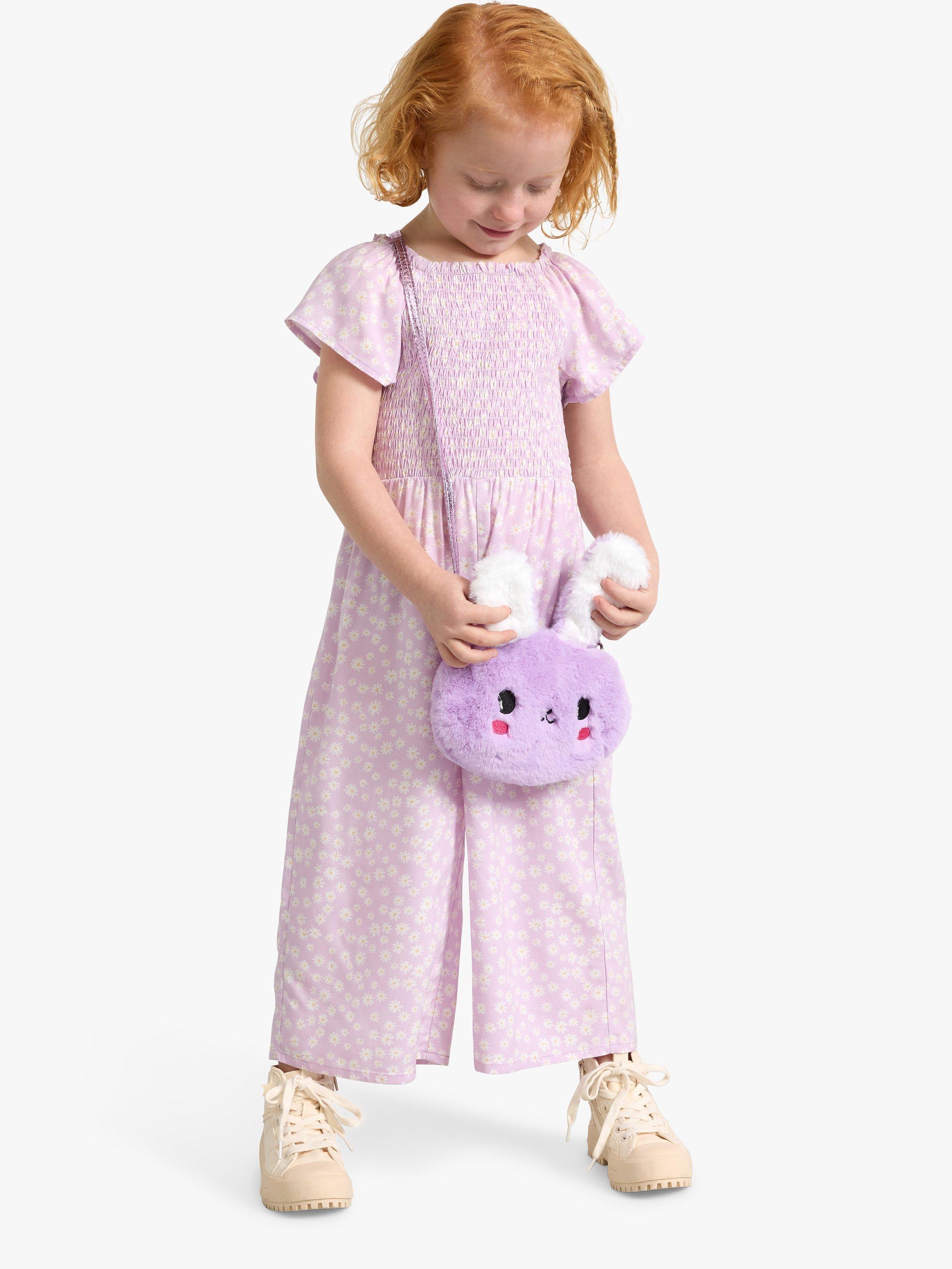 Product image 3 of 7, which shows Lindex Kids' Floral Print Smock Jumpsuit, Dusty Pink, 7-8 years