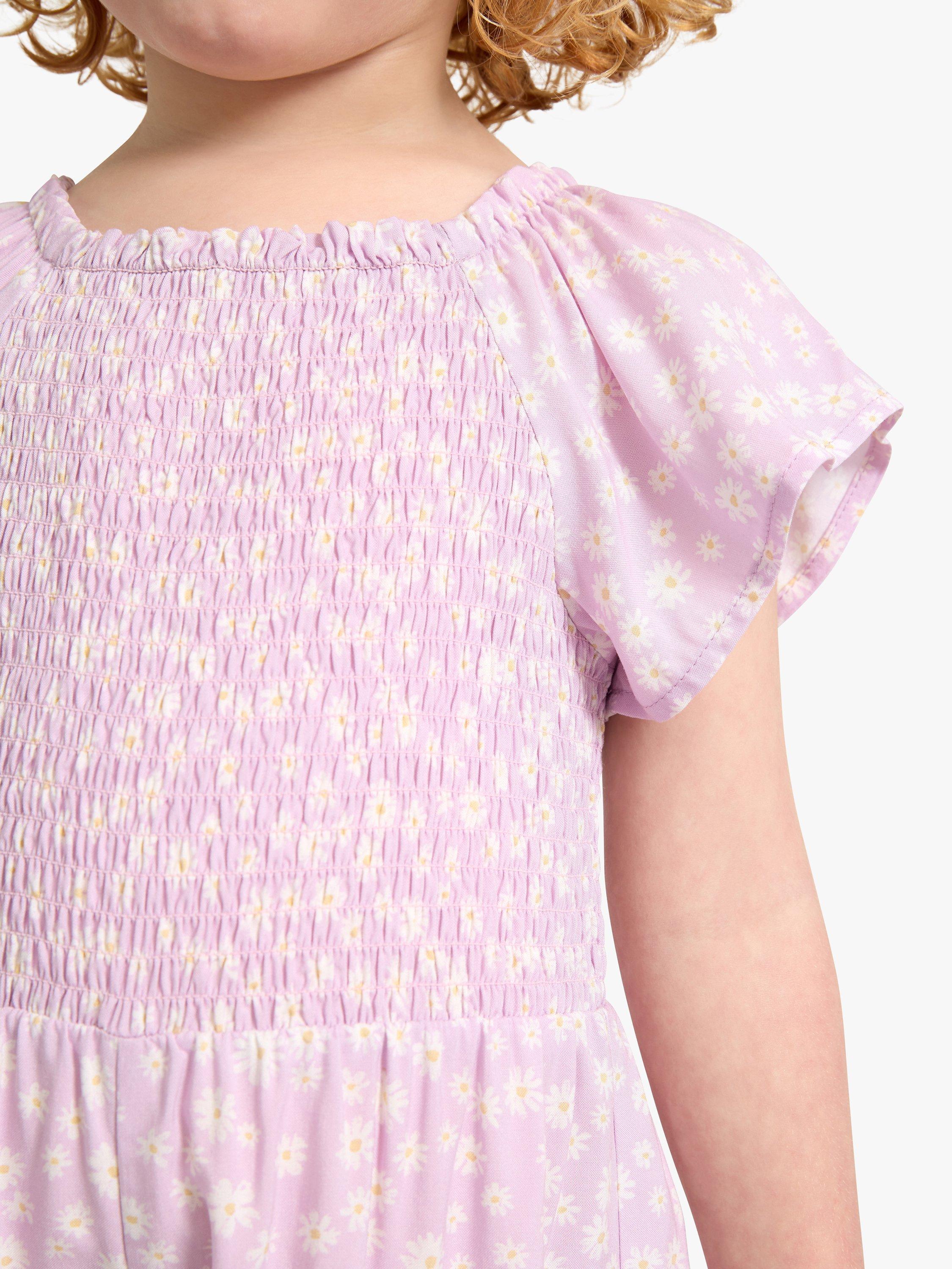 Product image 4 of 7, which shows Lindex Kids' Floral Print Smock Jumpsuit, Dusty Pink, 7-8 years