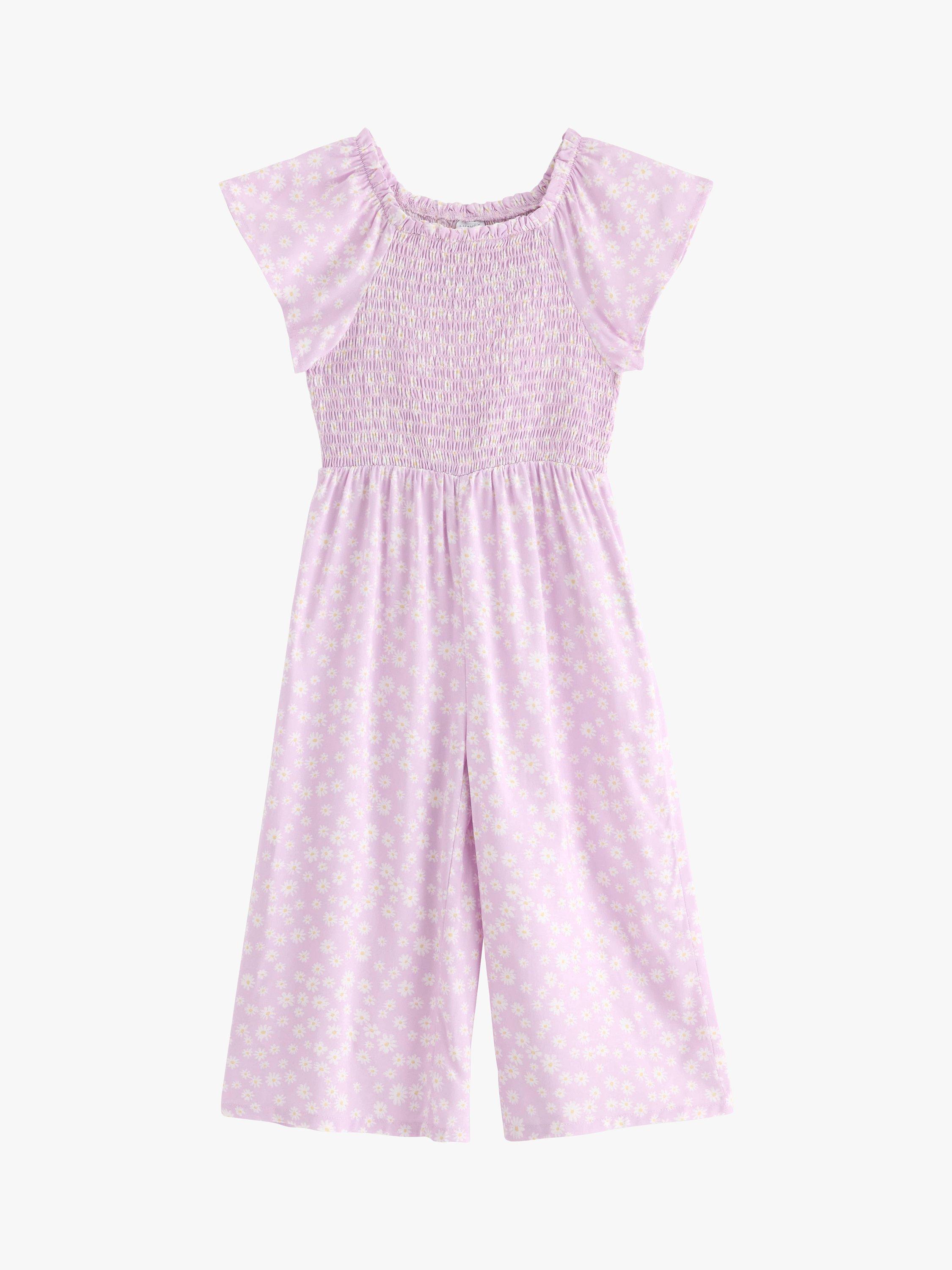 Product image 5 of 7, which shows Lindex Kids' Floral Print Smock Jumpsuit, Dusty Pink, 7-8 years
