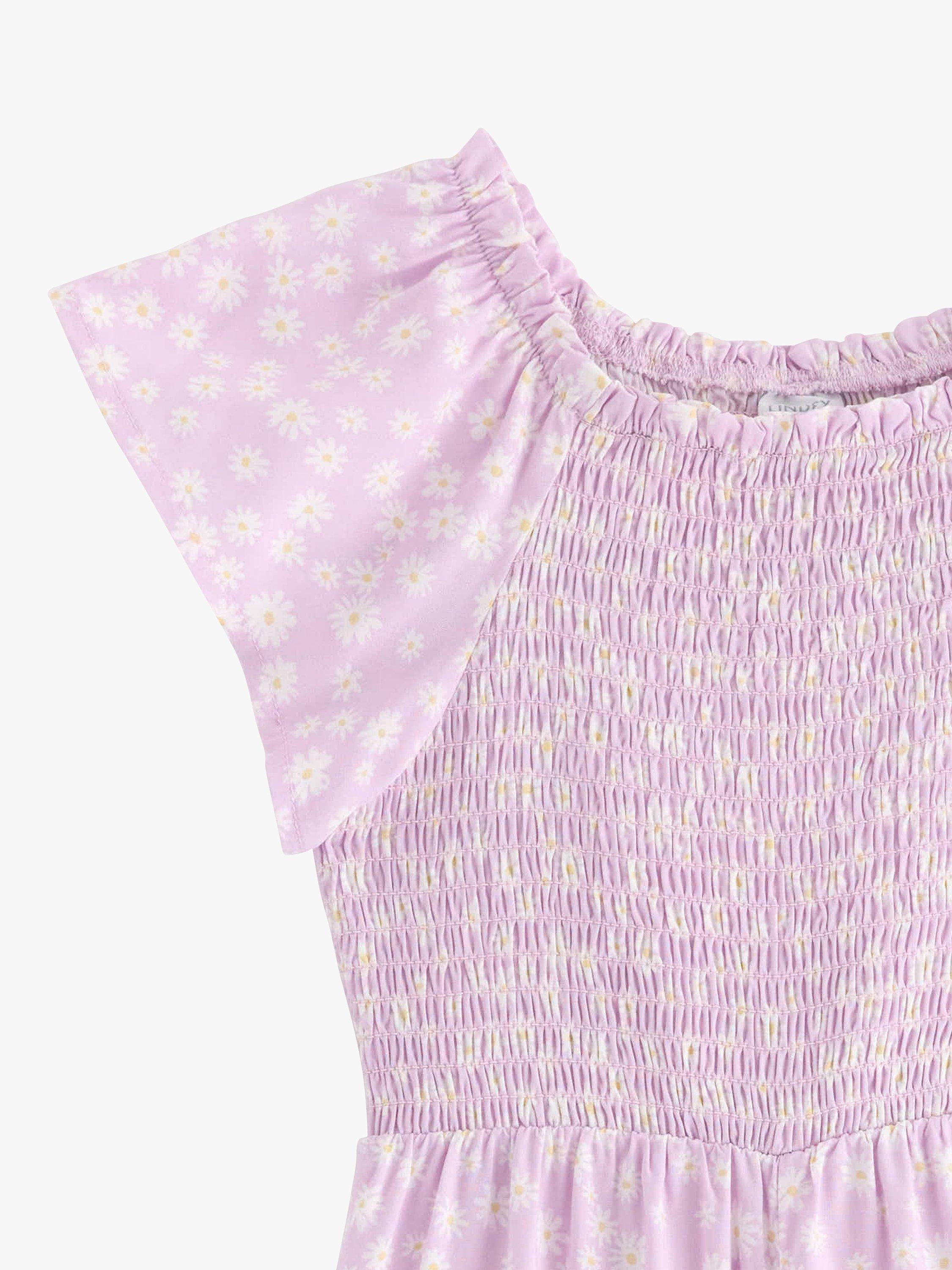 Product image 7 of 7, which shows Lindex Kids' Floral Print Smock Jumpsuit, Dusty Pink, 7-8 years