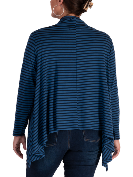 chesca Stripe Waterfall Neck Shrug, Navy - view 2, Navy