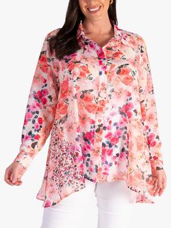 chesca Floral Chiffon Pleated Blouse, Pink/Multi, Pink/Multi