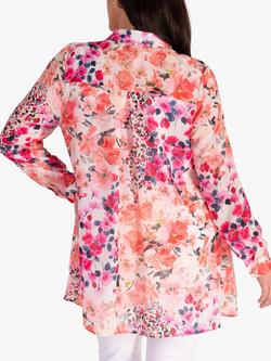 chesca Floral Chiffon Pleated Blouse, Pink/Multi - view 2, Pink/Multi