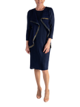 chesca Pleat Plisse Mock Jacket Dress, Navy