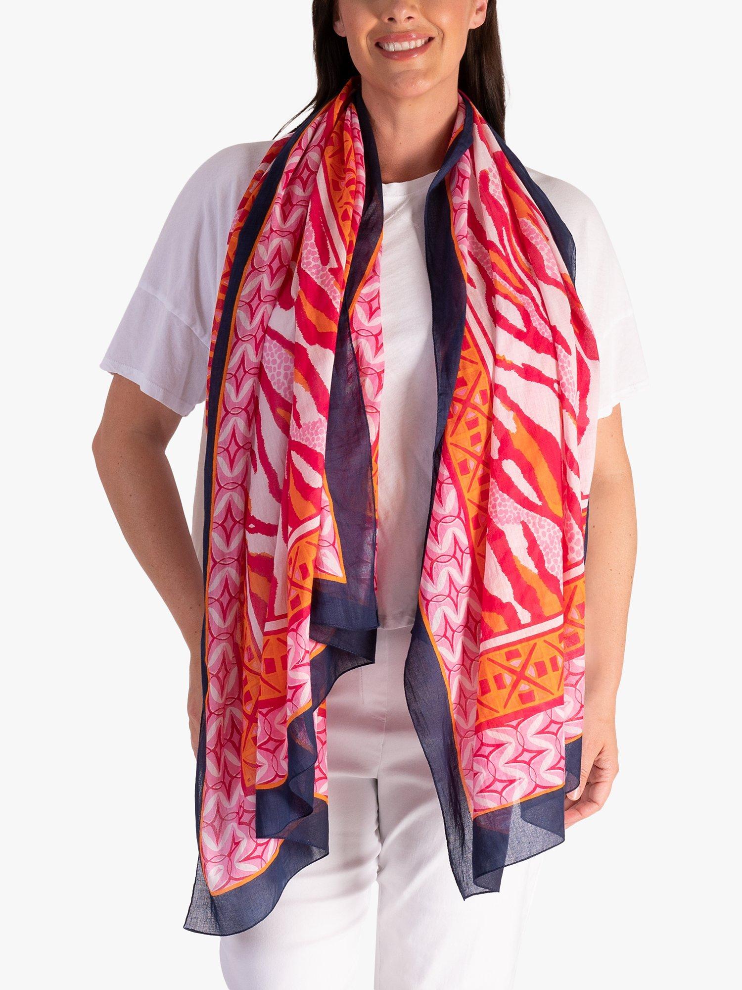 Product image 2 of 5, which shows chesca Mosaic and Animal Print Scarf, Hot Pink