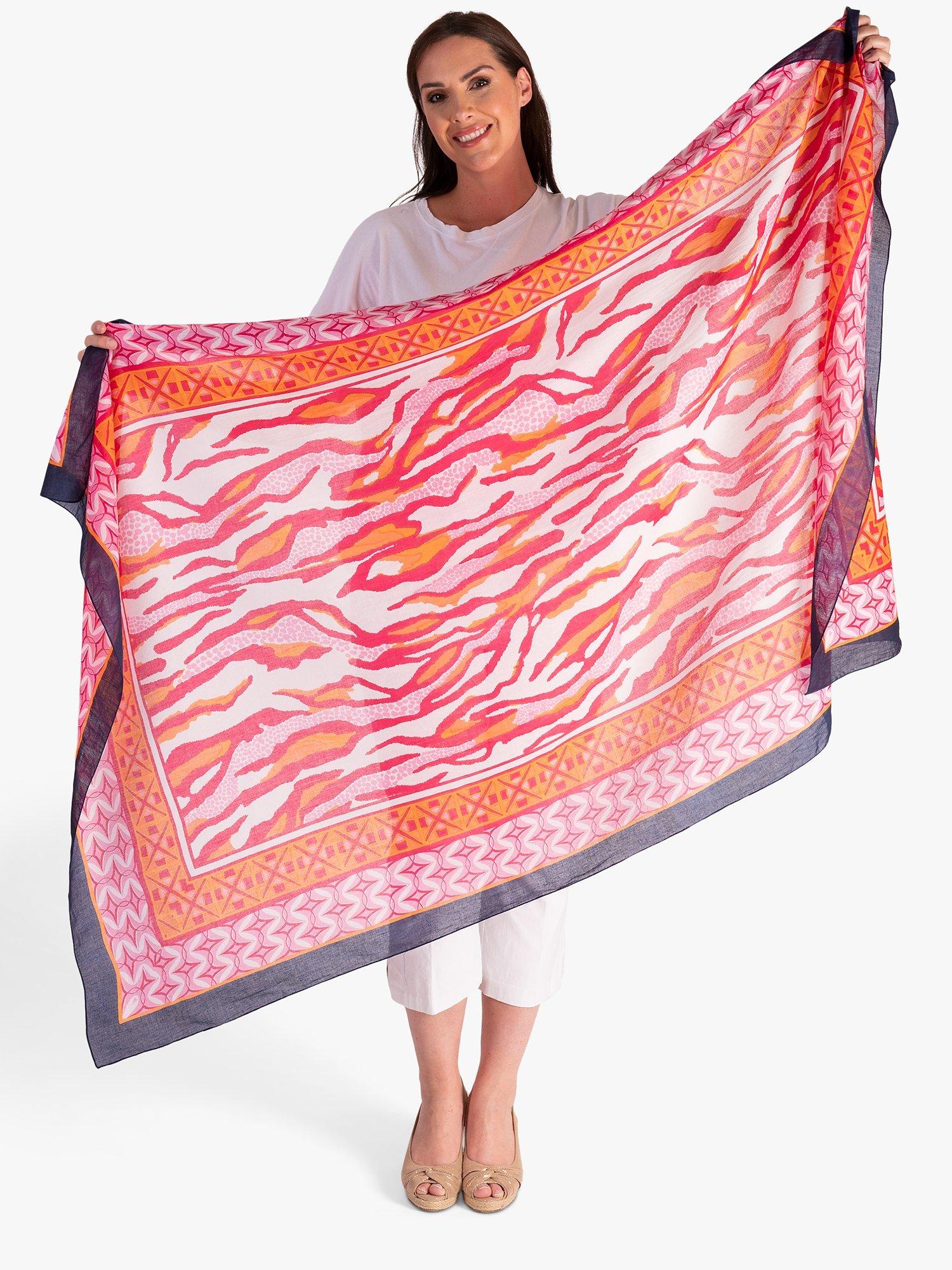 Product image 3 of 5, which shows chesca Mosaic and Animal Print Scarf, Hot Pink