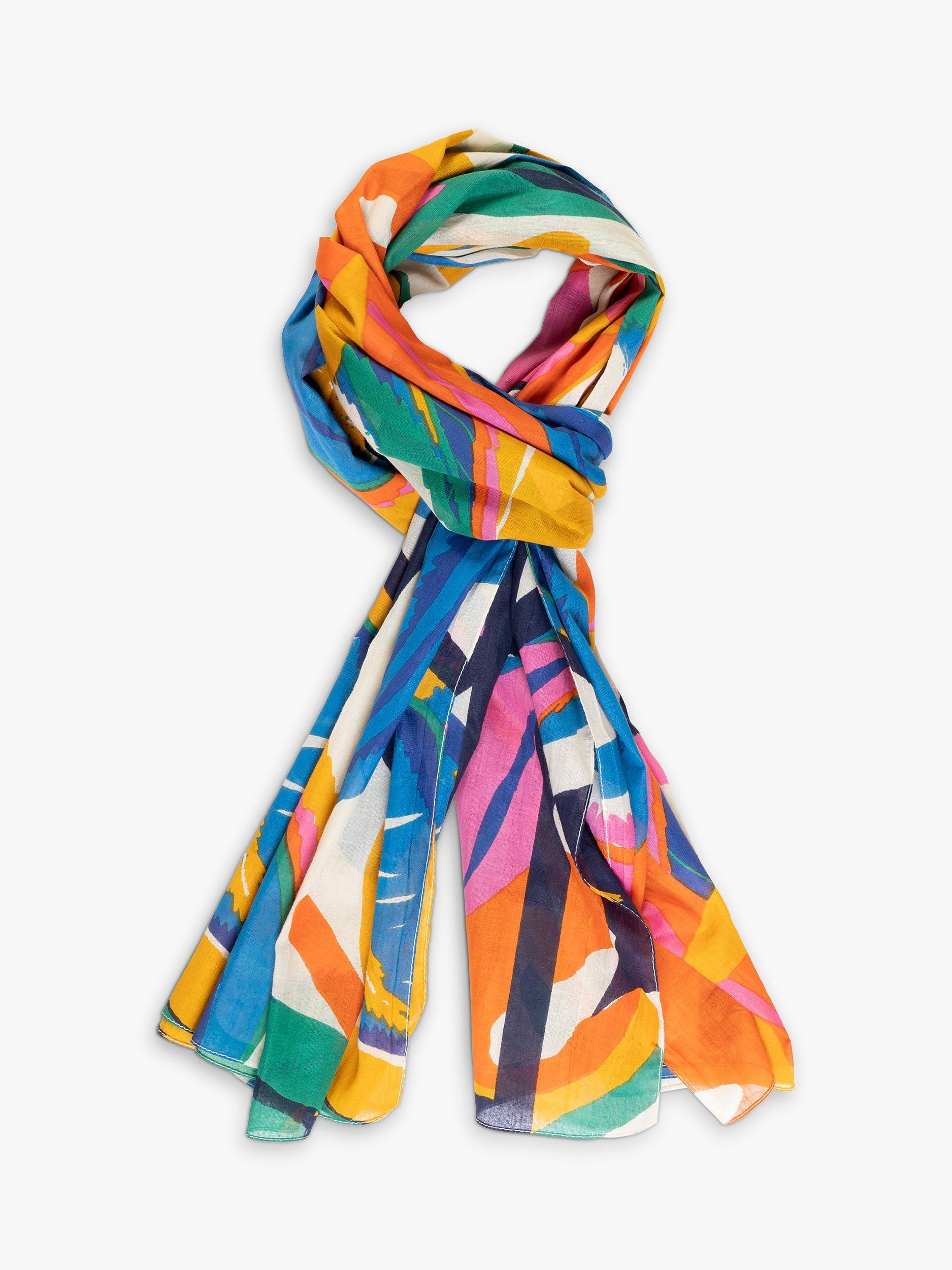 Product image 1 of 5, which shows chesca Tropical Leaf Print Scarf, Multi