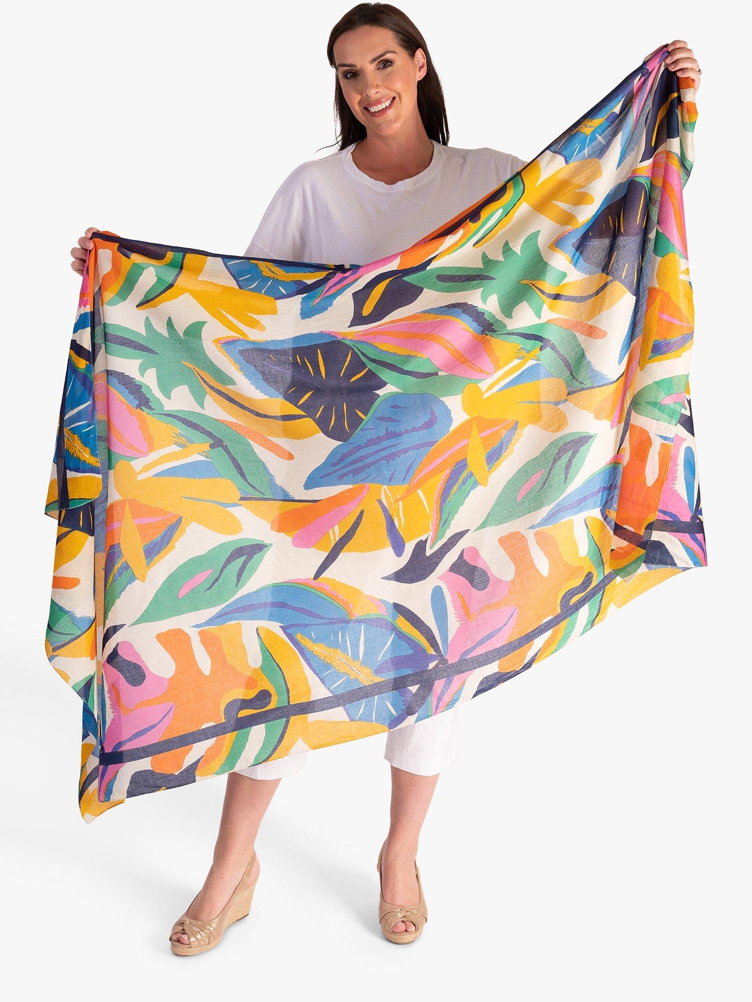 Product image 3 of 5, which shows chesca Tropical Leaf Print Scarf, Multi
