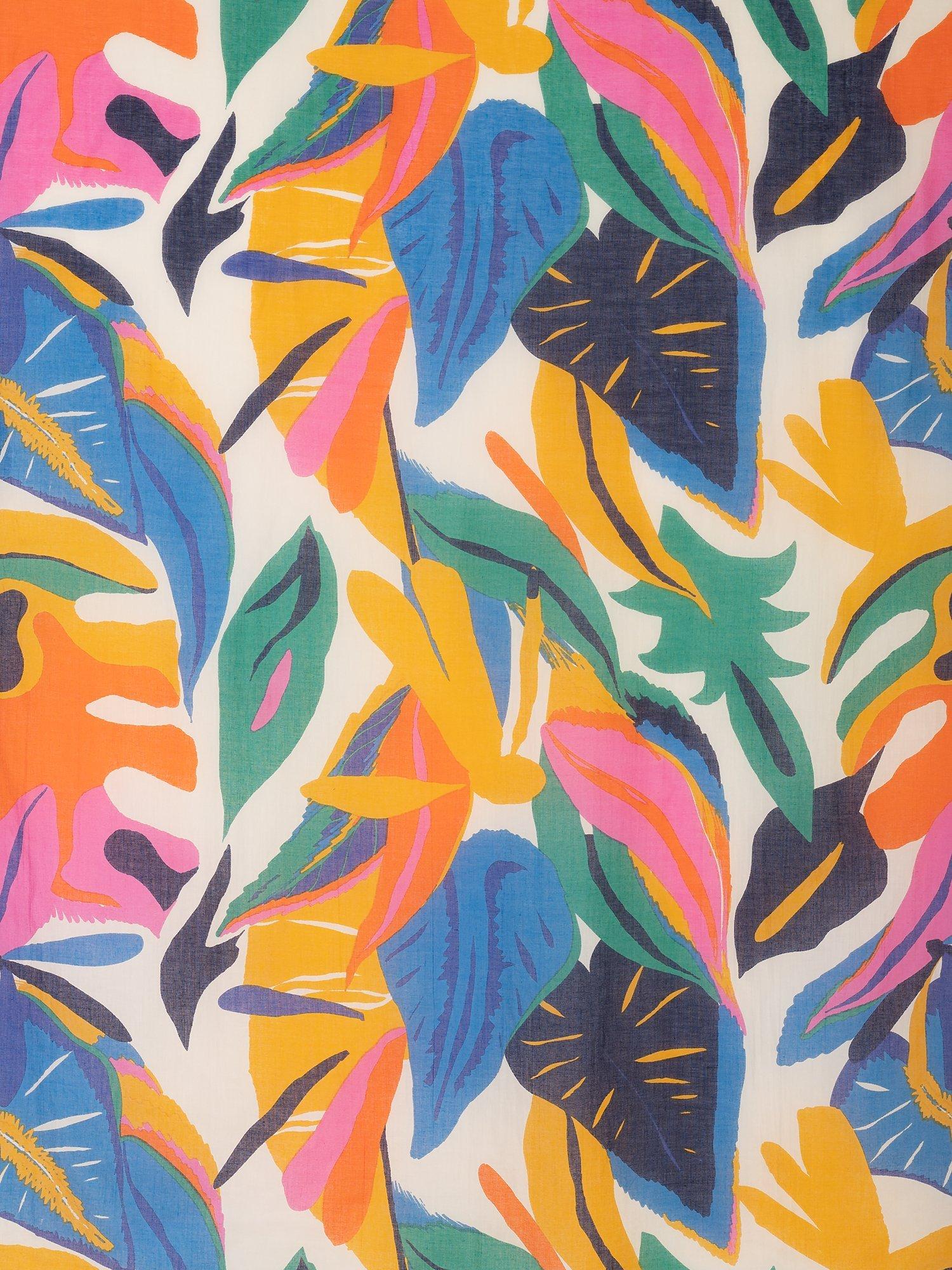 Product image 4 of 5, which shows chesca Tropical Leaf Print Scarf, Multi