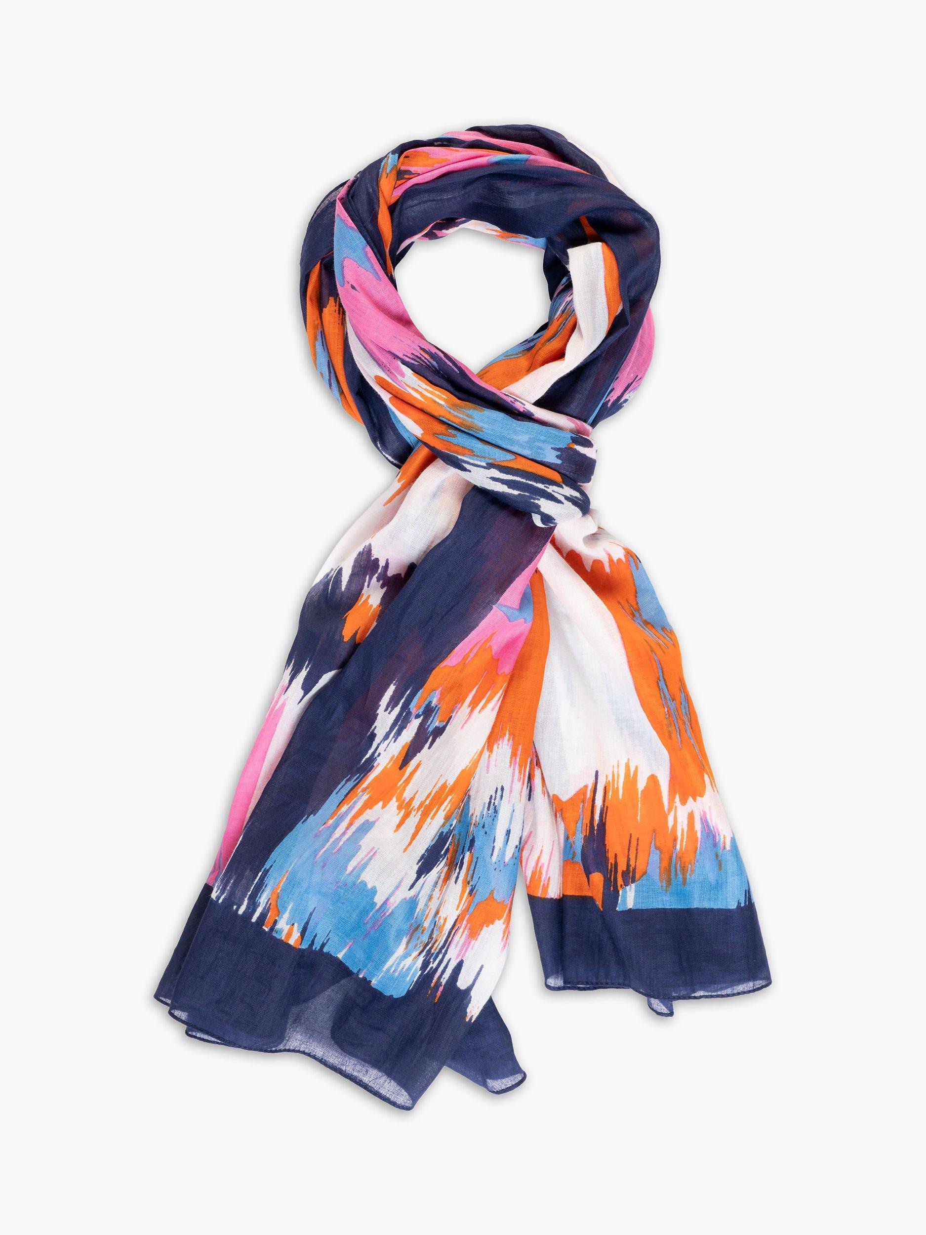 Product image 1 of 5, which shows chesca Abstract Ikat Print Scarf, Navy/Multi