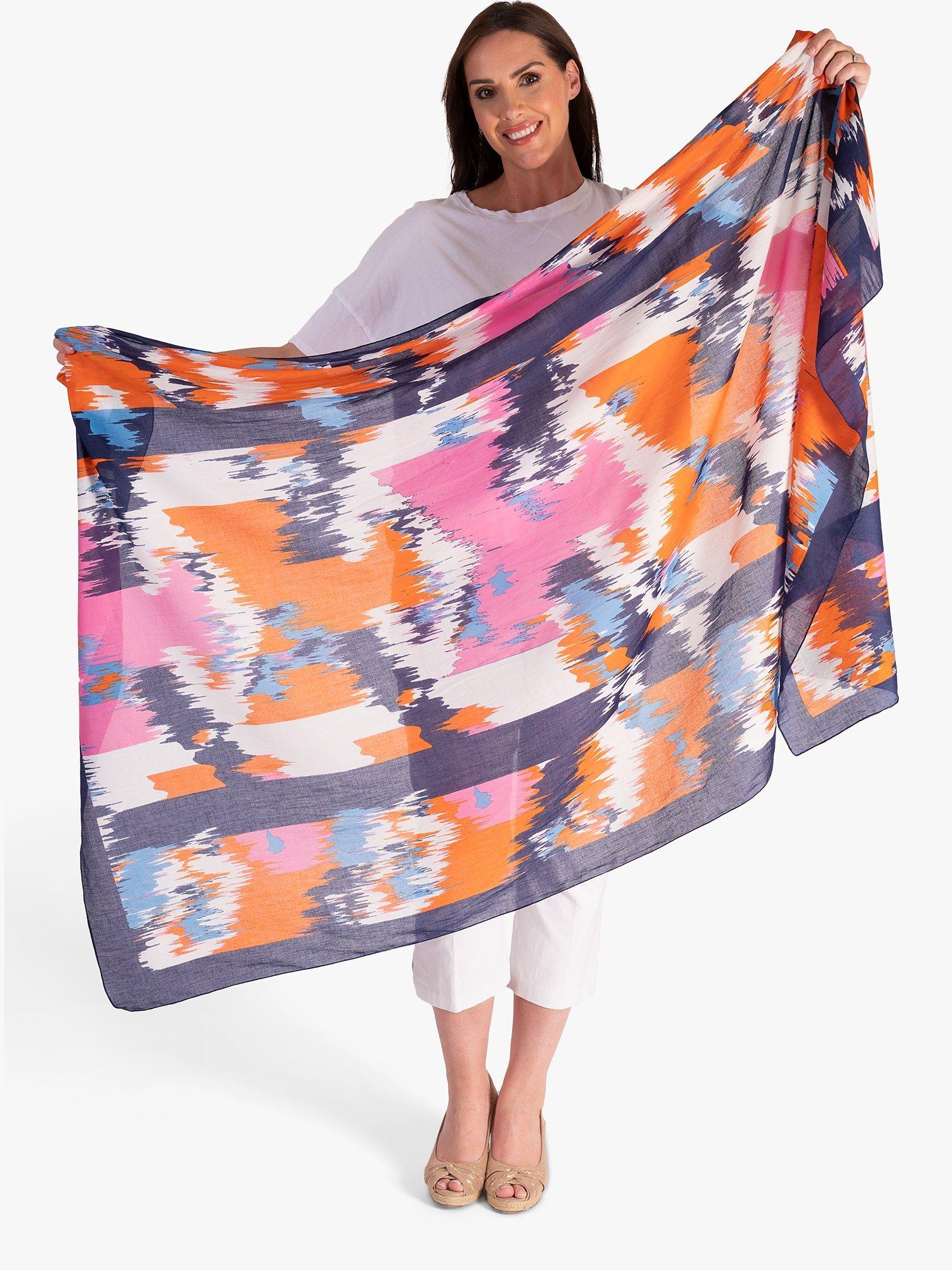Product image 3 of 5, which shows chesca Abstract Ikat Print Scarf, Navy/Multi