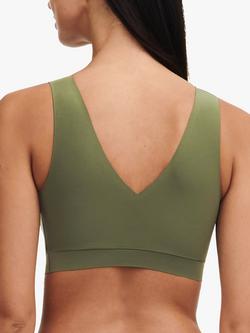 Chantelle Soft Stretch V-Neck Padded Crop Bra - view 2, Khaki Green