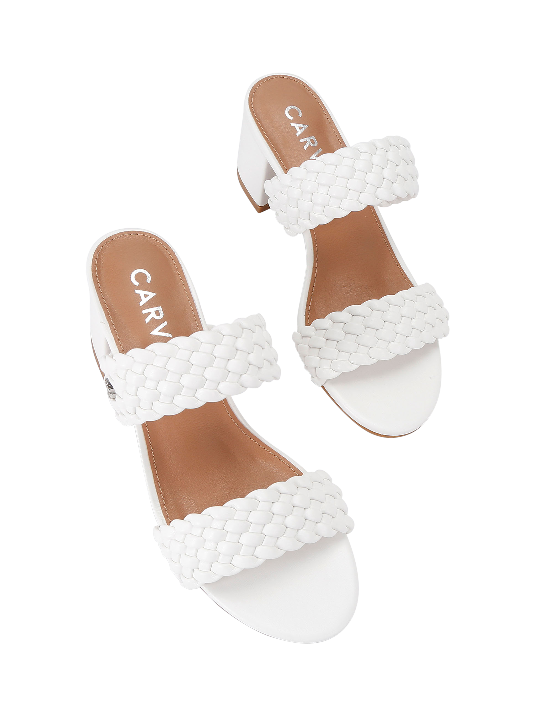 Product image 3 of 5, which shows Carvela Twisted Leather Heeled Mules, White, 3