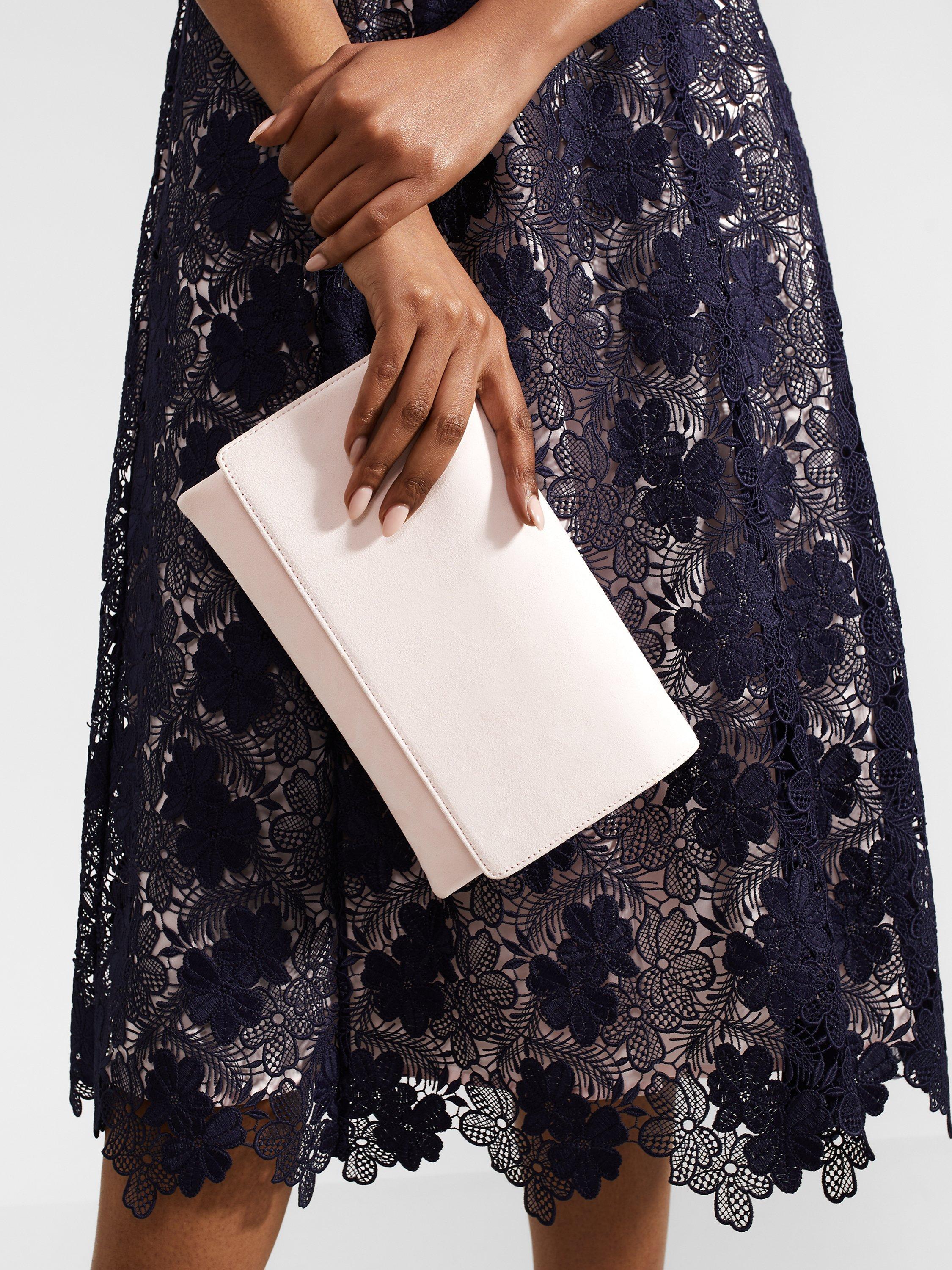 Product image 3 of 5, which shows Hobbs Renata Suede Clutch Bag, Pale Pink, One Size