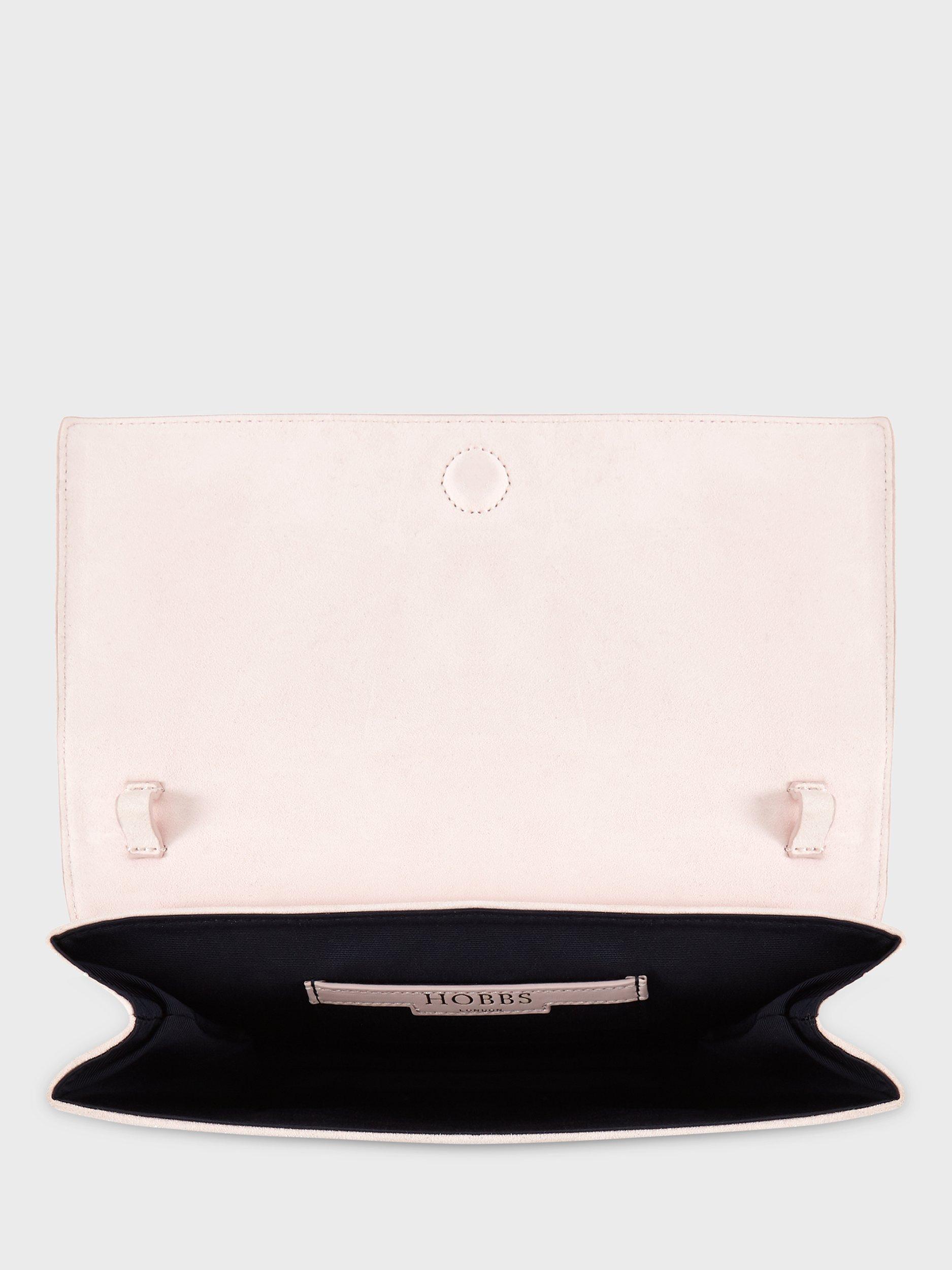 Product image 2 of 5, which shows Hobbs Renata Suede Clutch Bag, Pale Pink, One Size